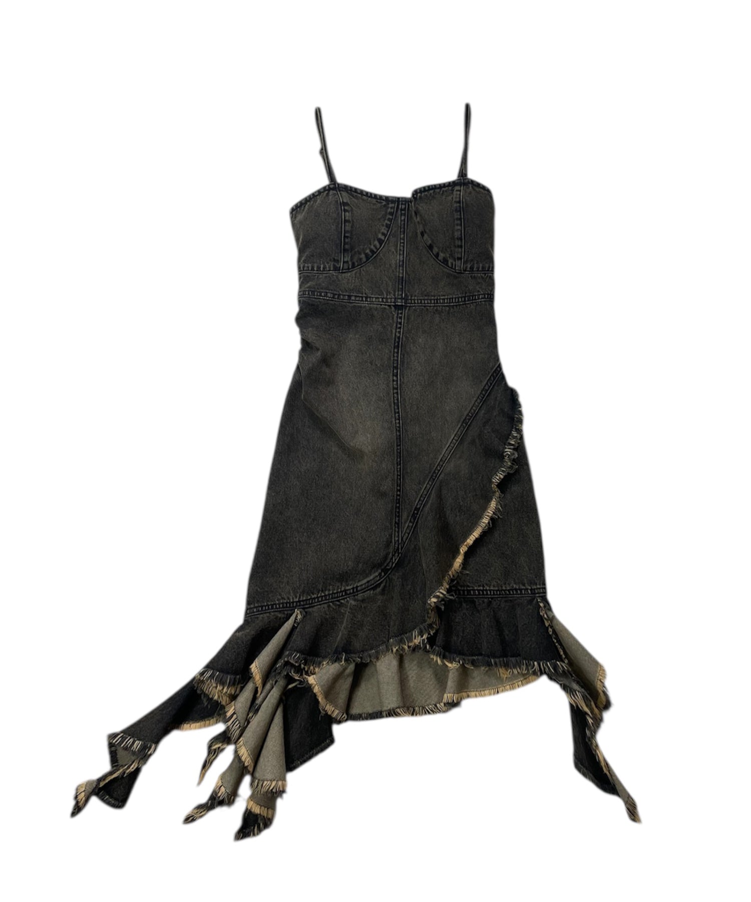 フリルダメージデニムミニワンピース