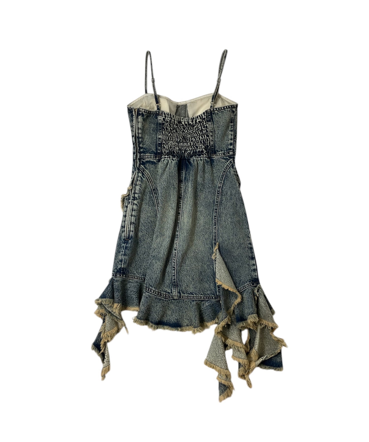 フリルダメージデニムミニワンピース