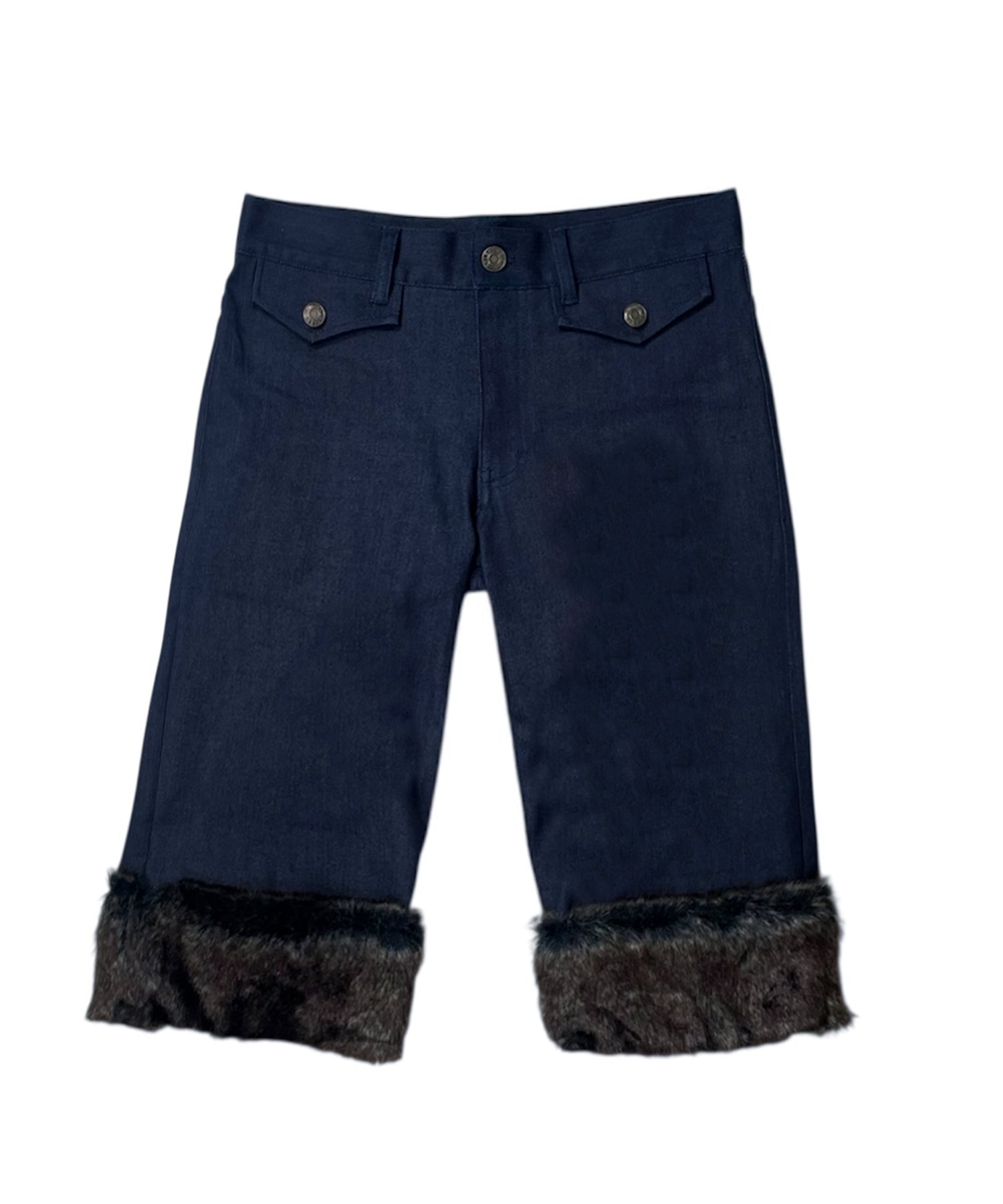 fauxファーL/Wデニムカプリパンツ