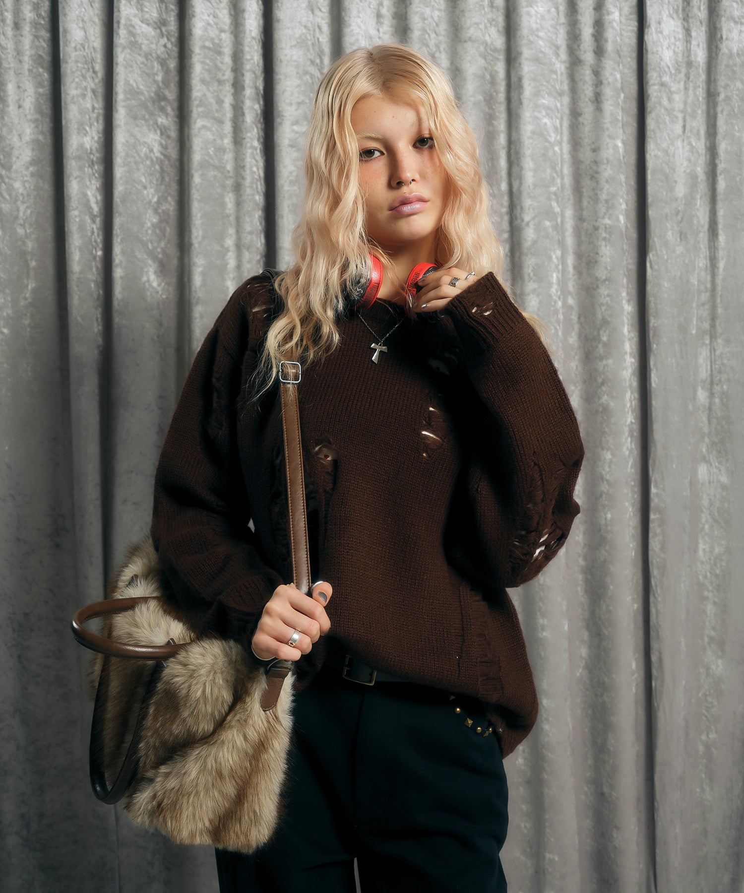 ハートクラッシュダメージニットトップス