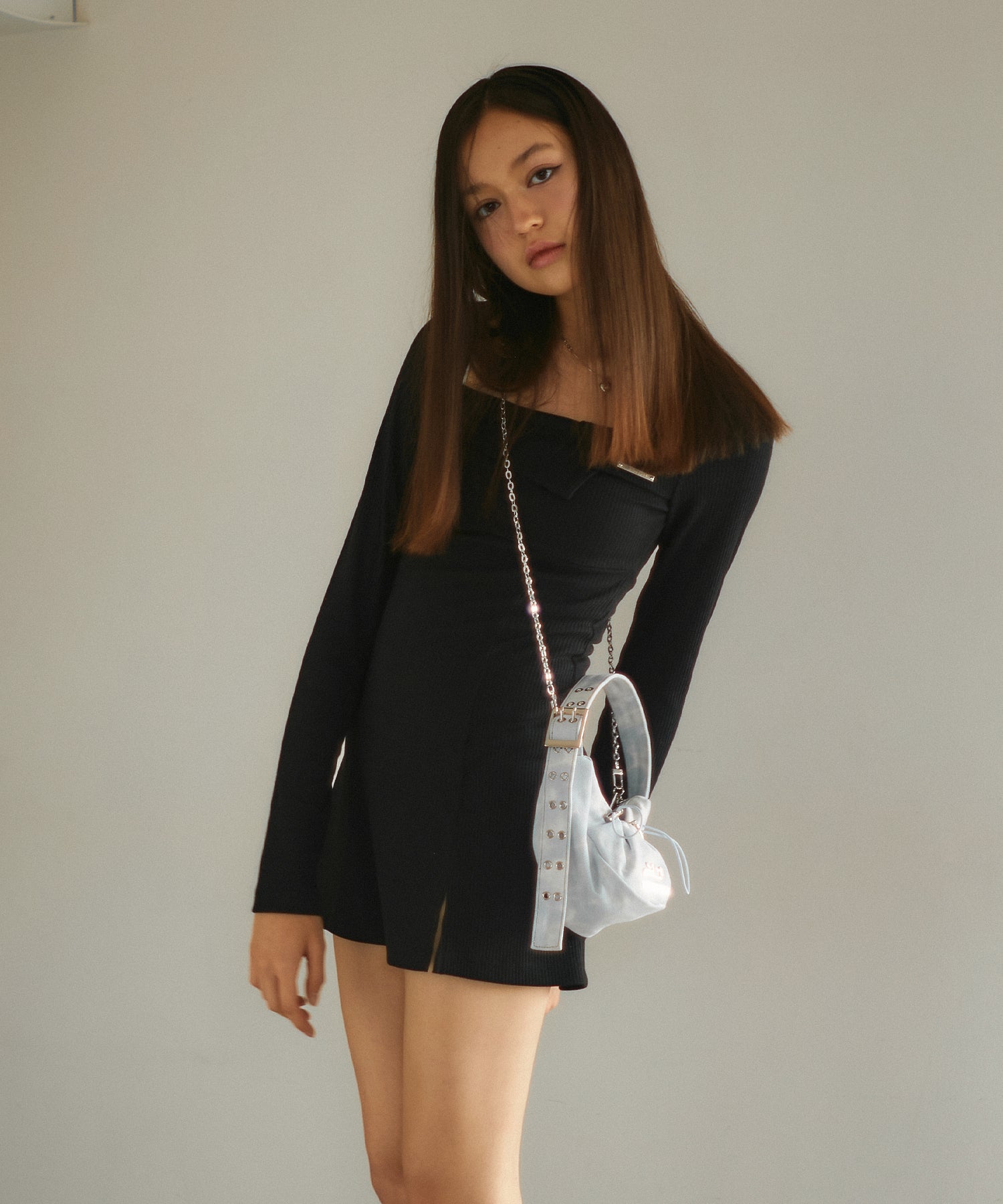 Flap flare rib mini dress Ⅱ