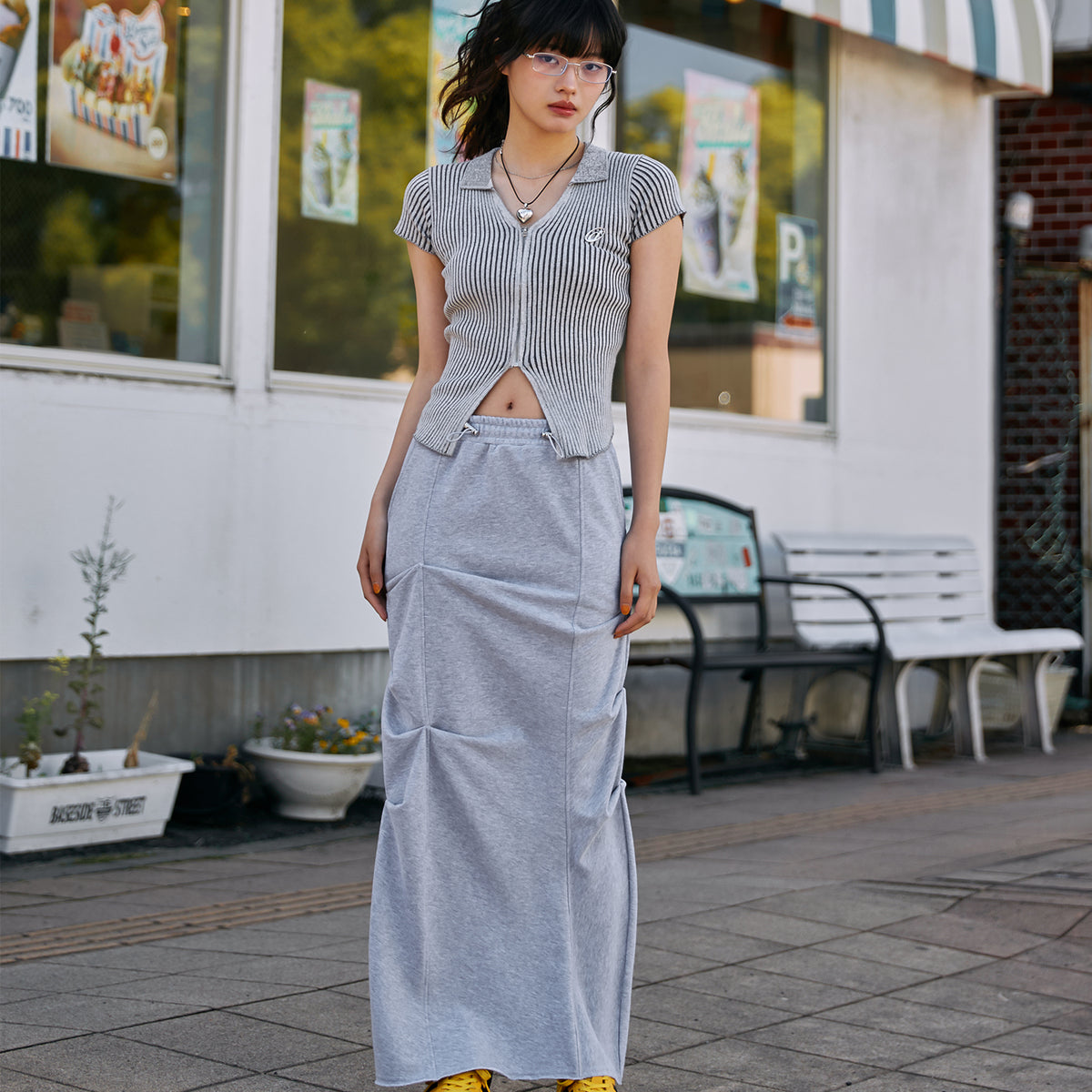 Tuck sweat long skirt