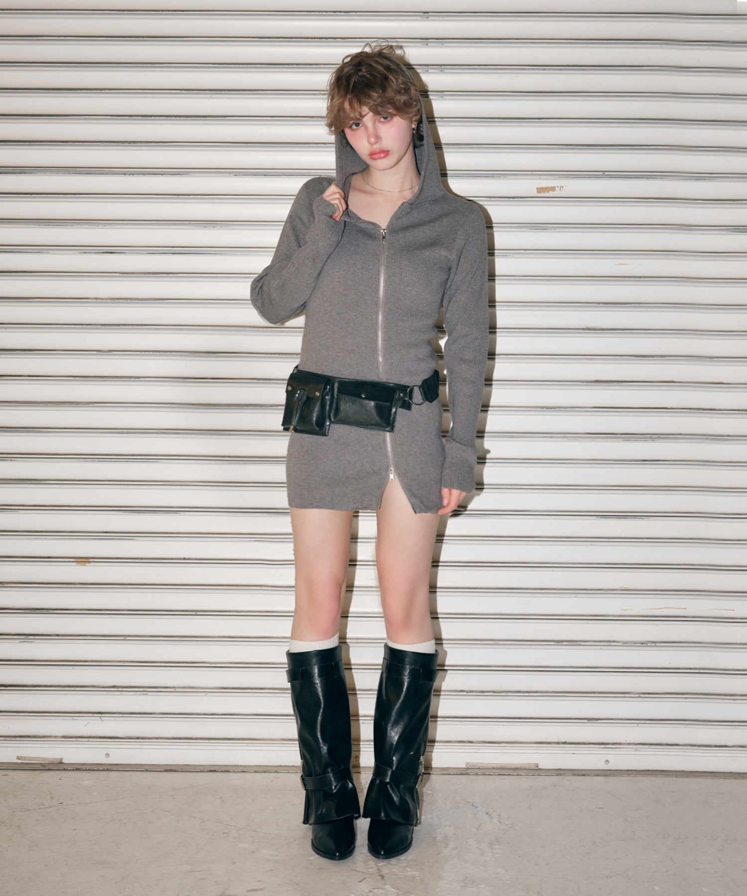 Asymmetric zip mini knit dress｜ACLENT（アクレント）