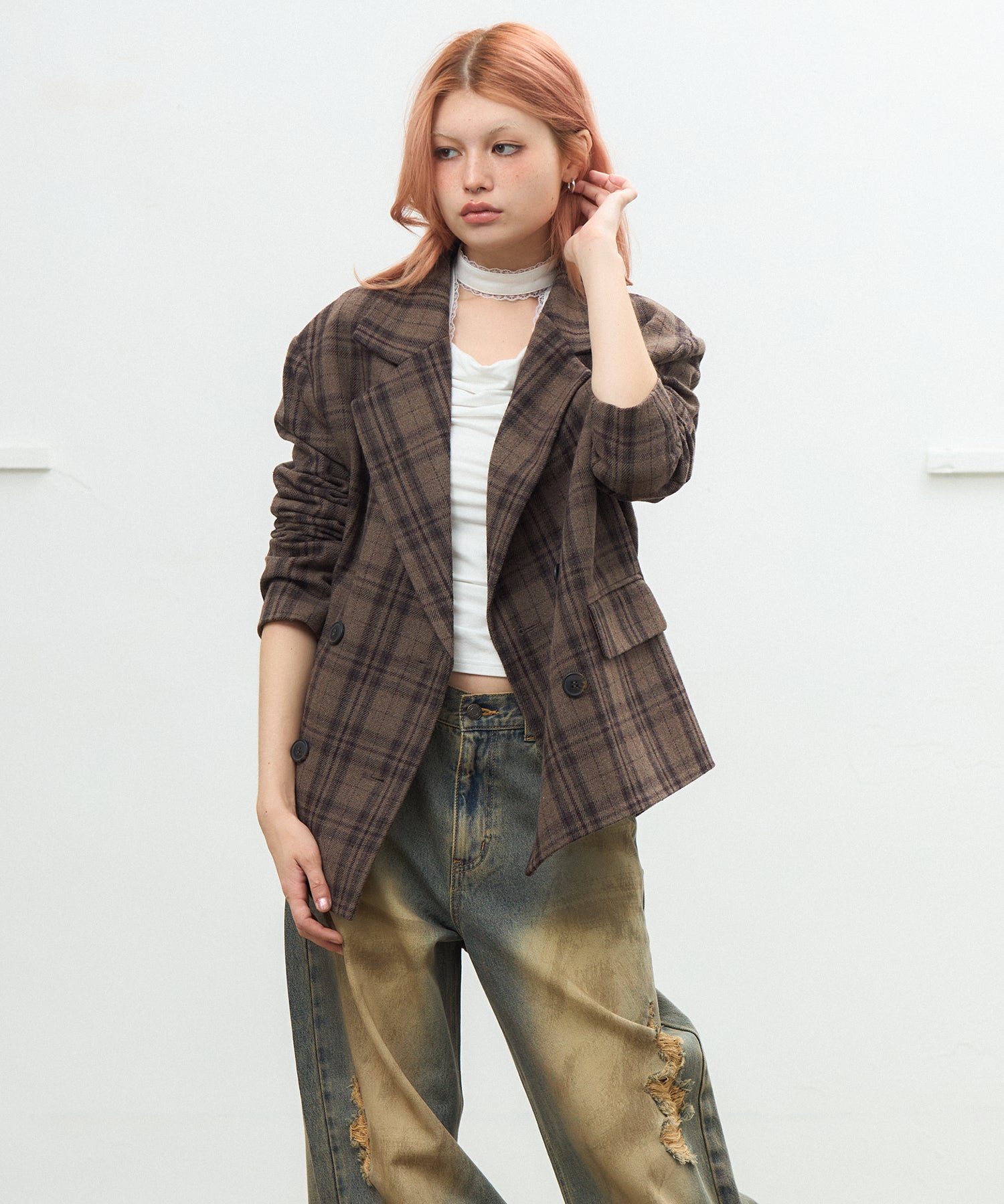 ウールミックスチェックオーバーダブルジャケット｜ACLENT（アクレント）