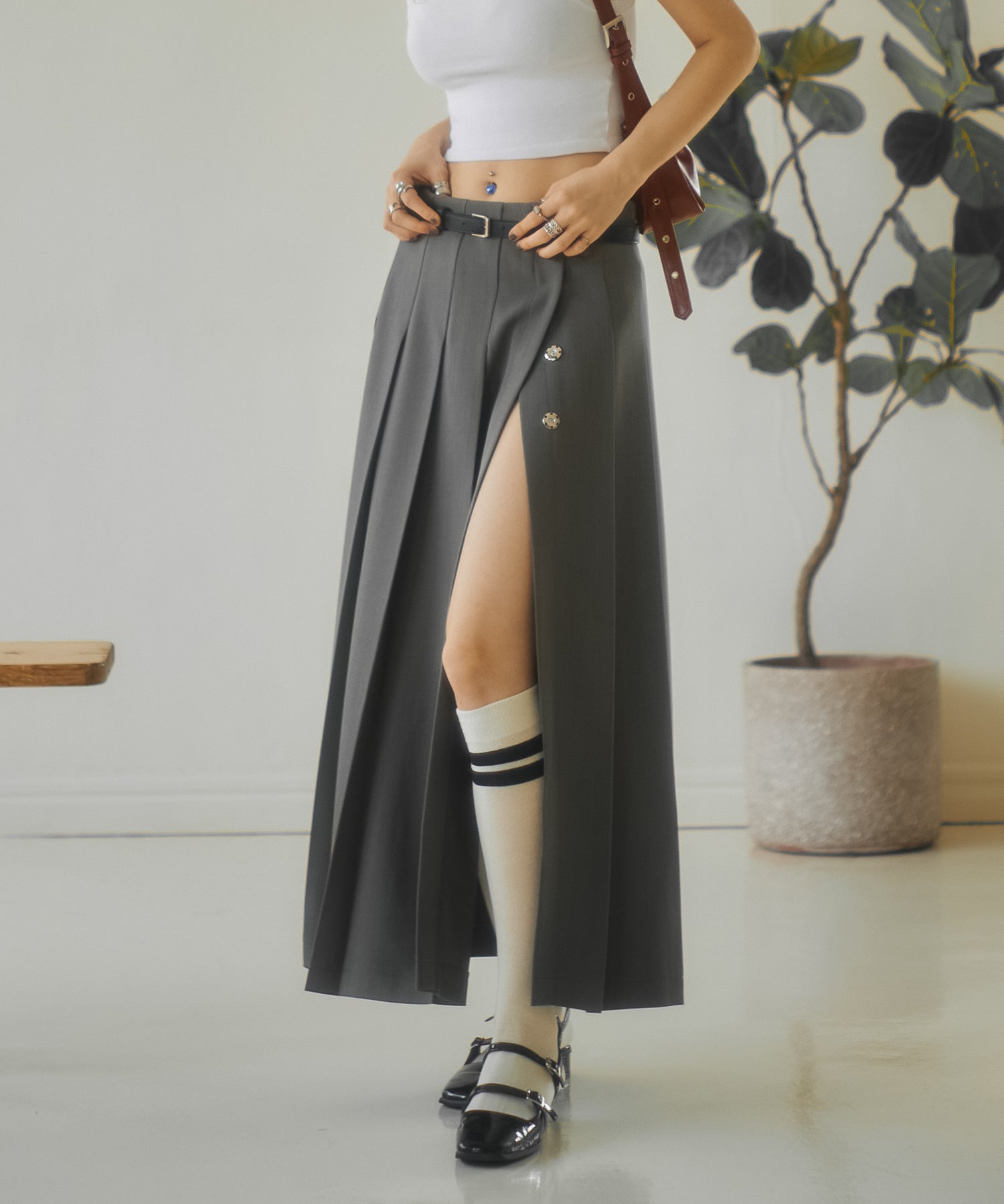 7,039円aclent pleats wrap long skirt　グレー