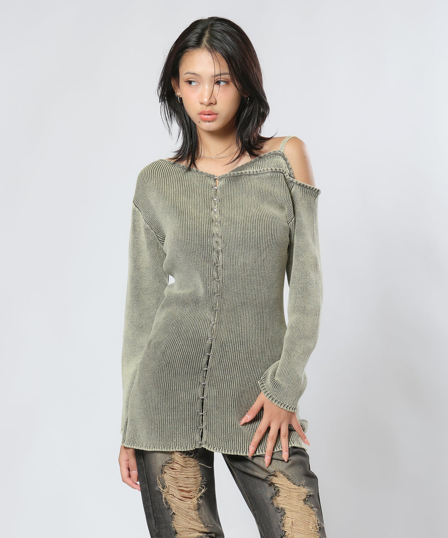 ACLENT ワンピース miyu×ACLENT】アームギャザーシアーロングワンピース｜ACLENT