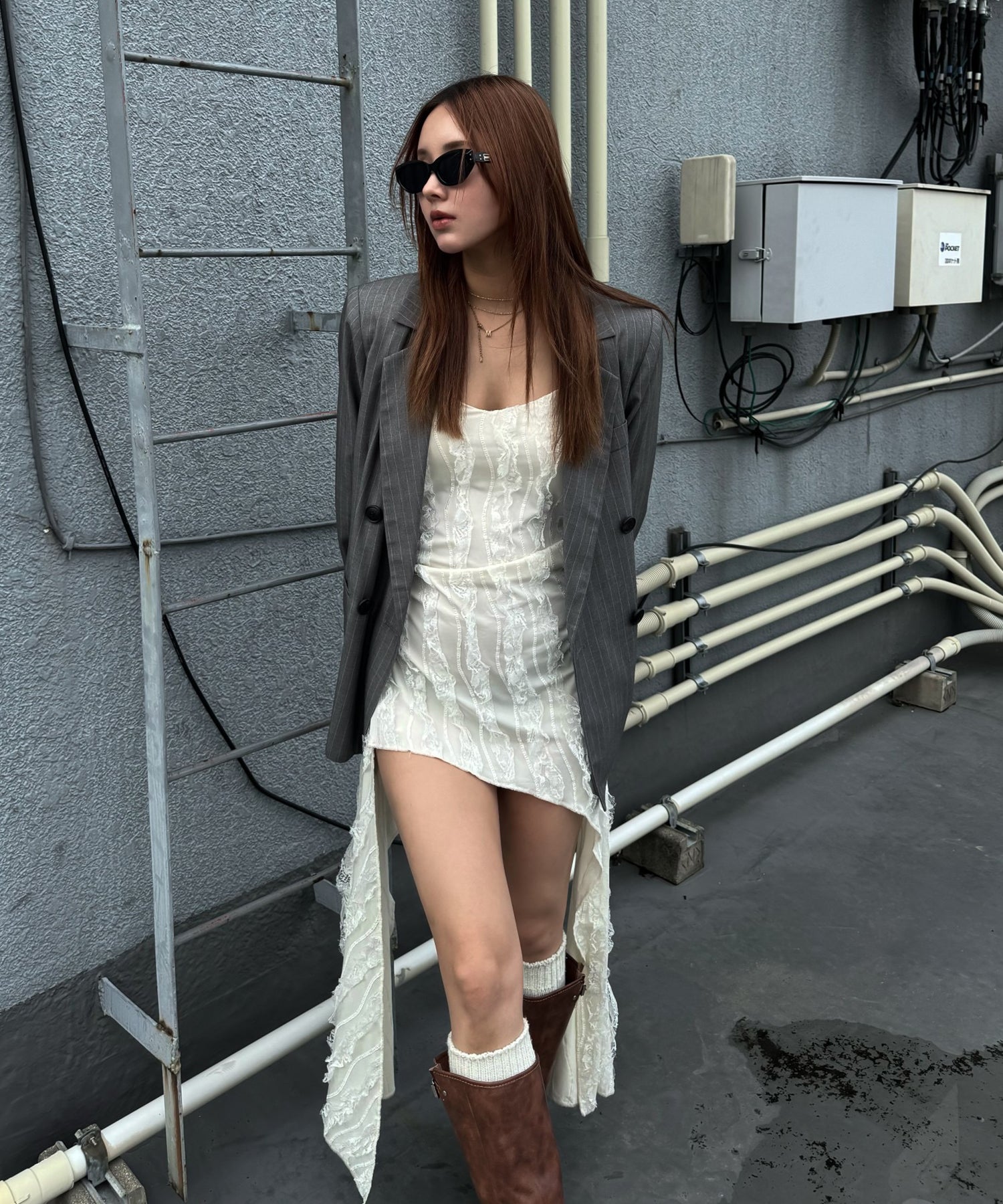 ワンピース ACLENT Asymmetry lace mini dress Asymmetry lace mini dress aclent
