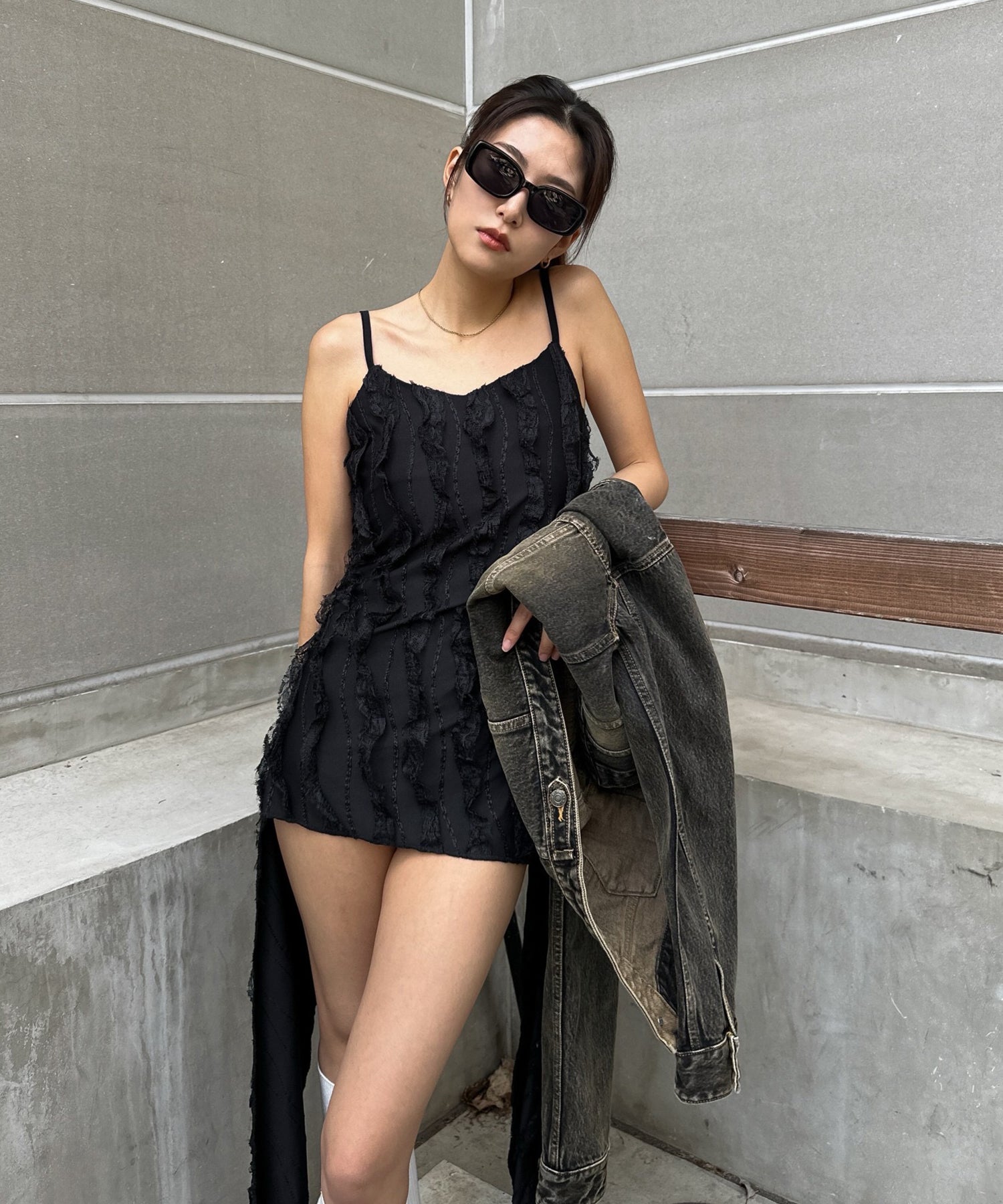 Asymmetry lace mini dress aclent