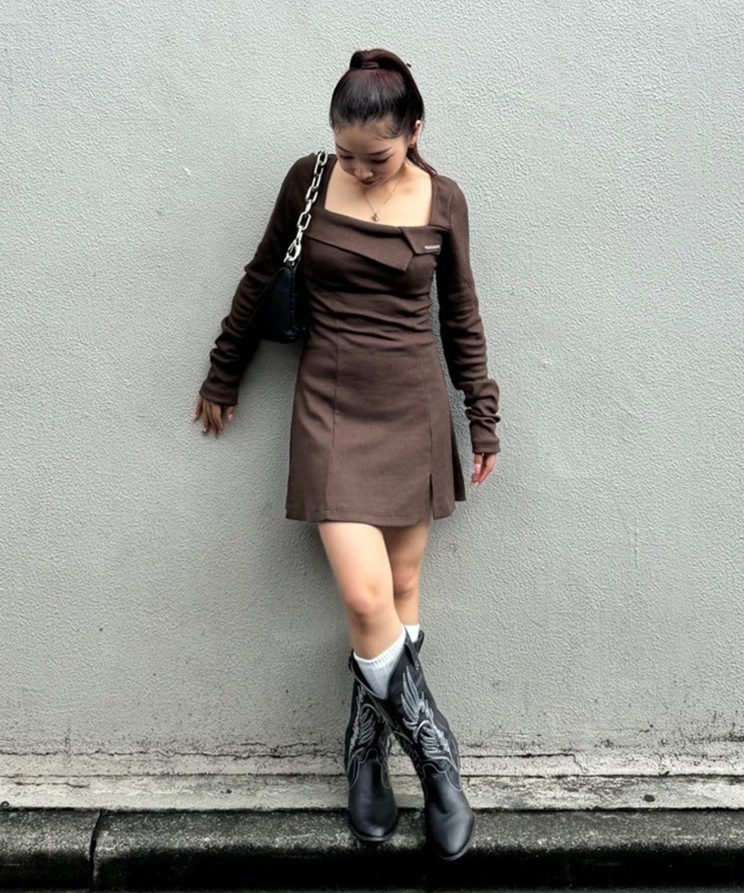 Flap flare rib mini dress Ⅱ