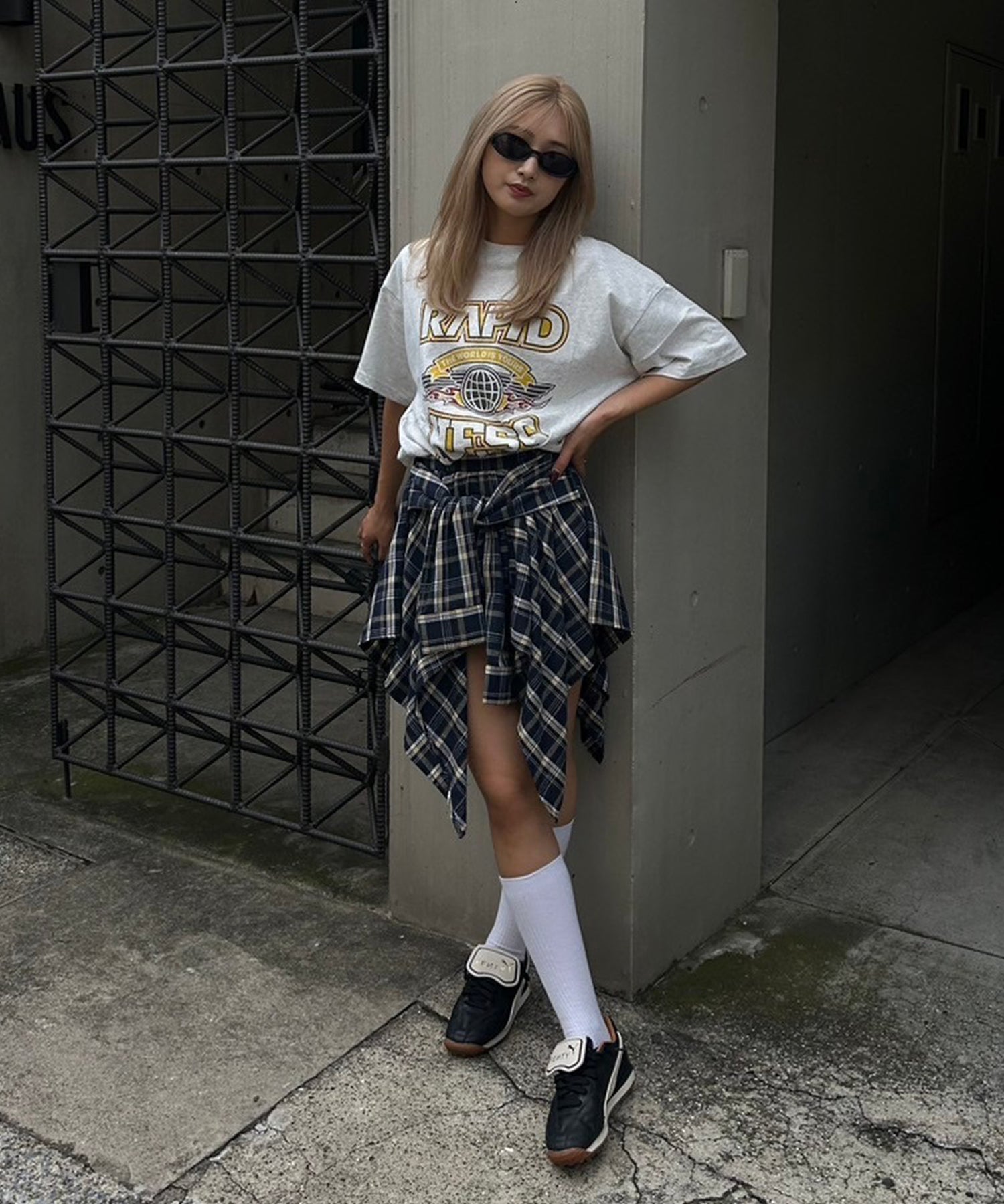 Asymmetry check mini skirt Ⅱ