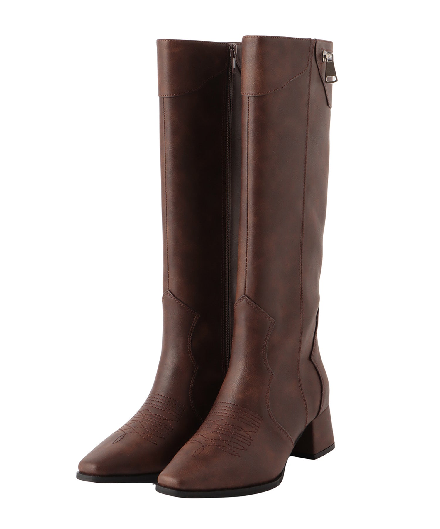 Calf zip western long boots