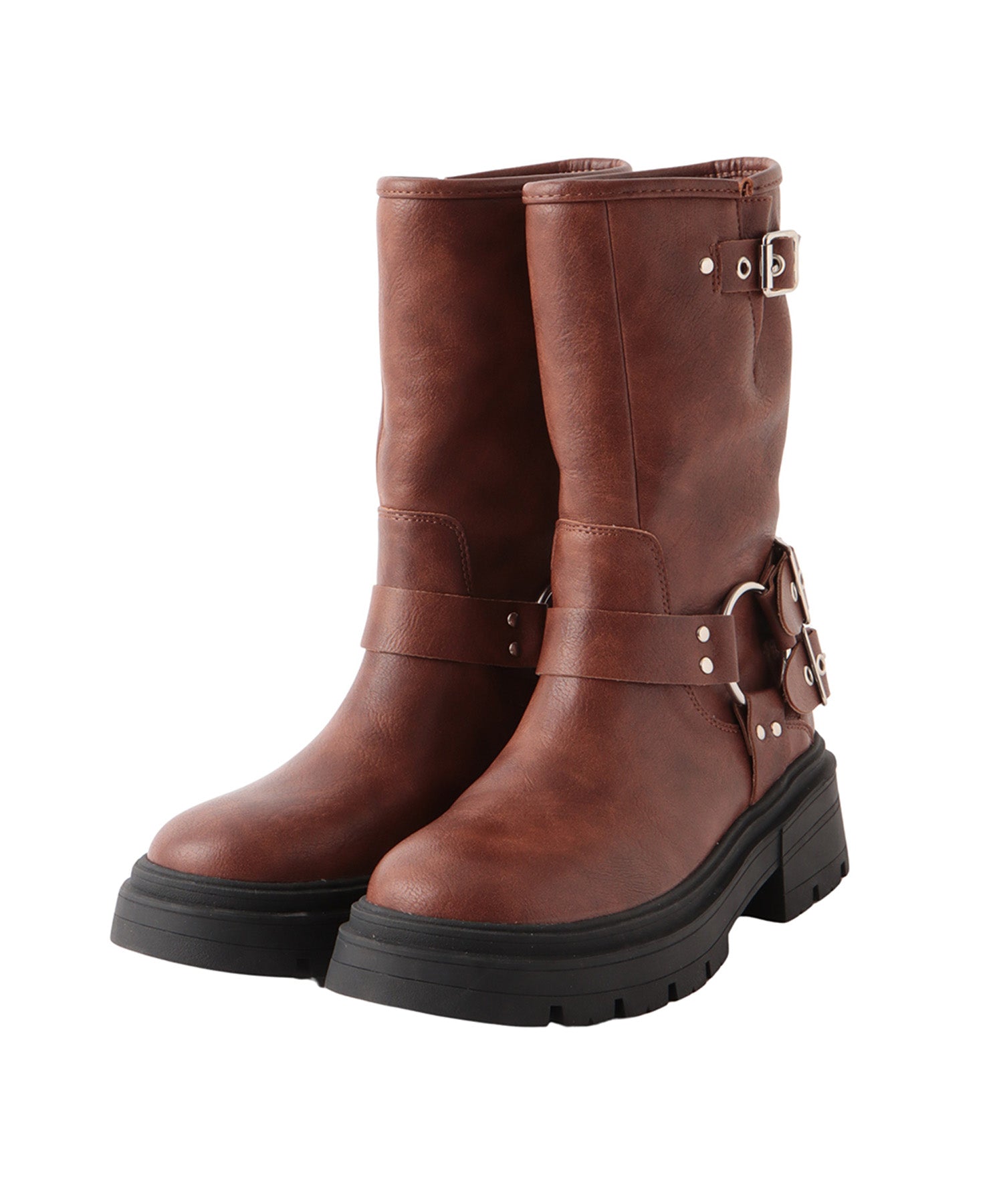 Round buckle middle boots