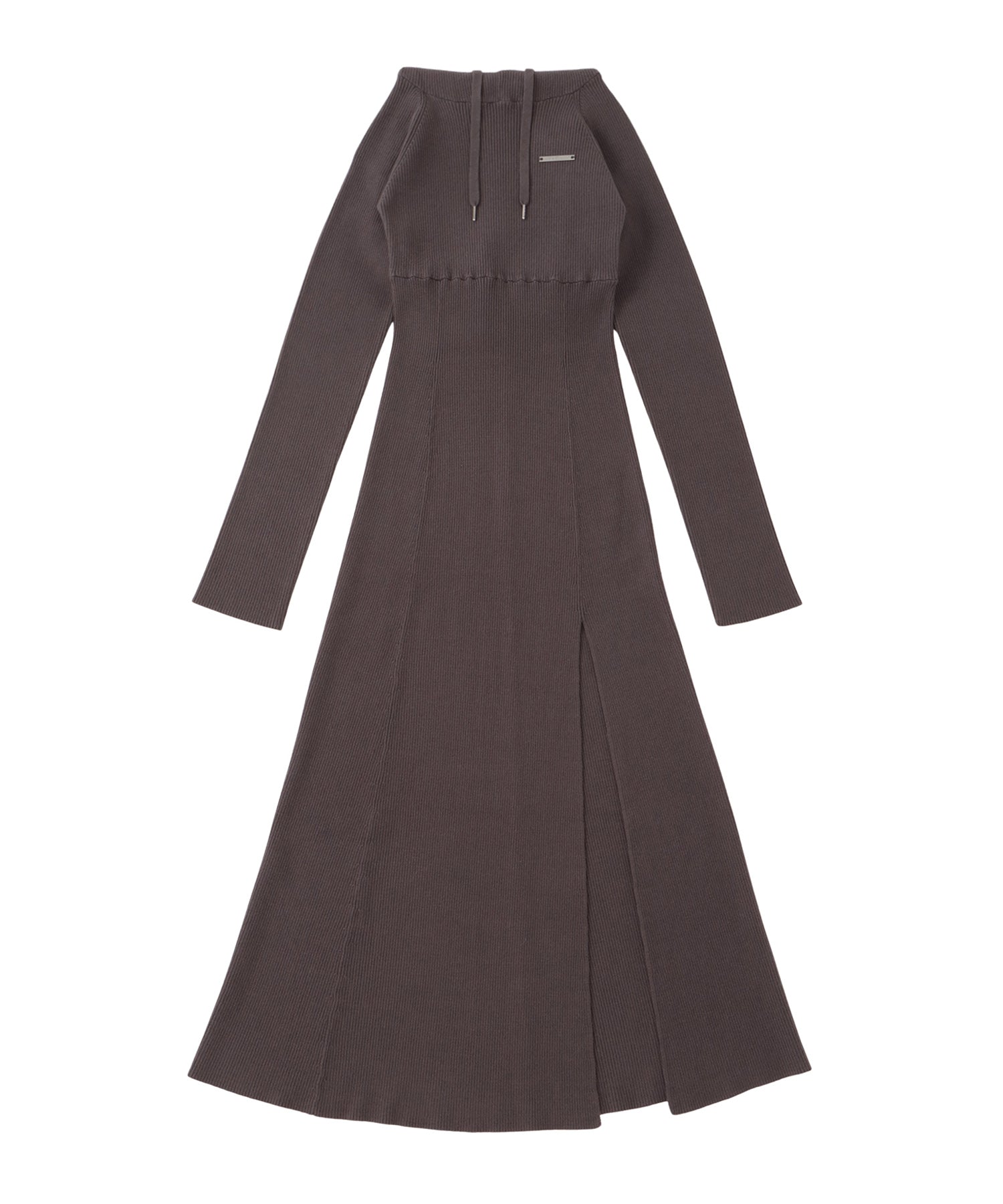 Hooded rib knit long dress