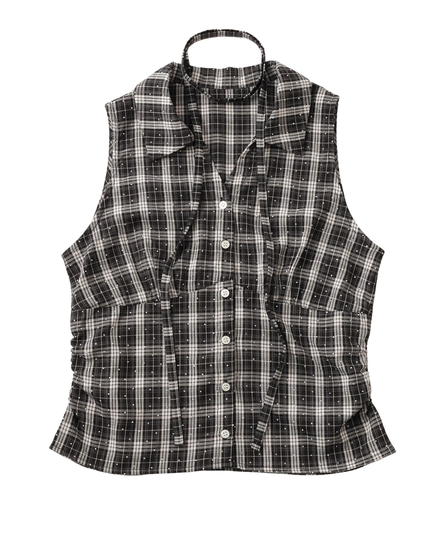 Rhinestone Sleeveless Check Shirt
