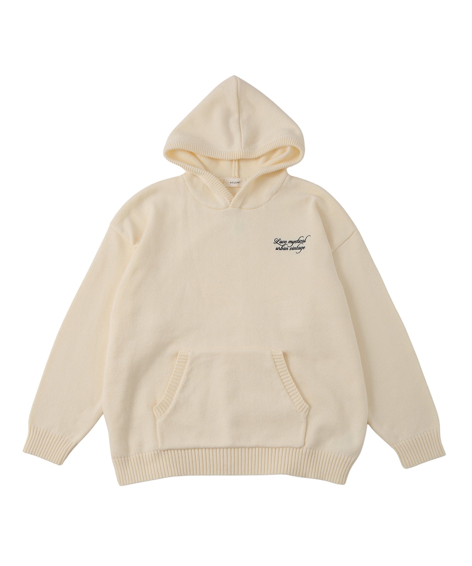 Embroidery over knit hoodie