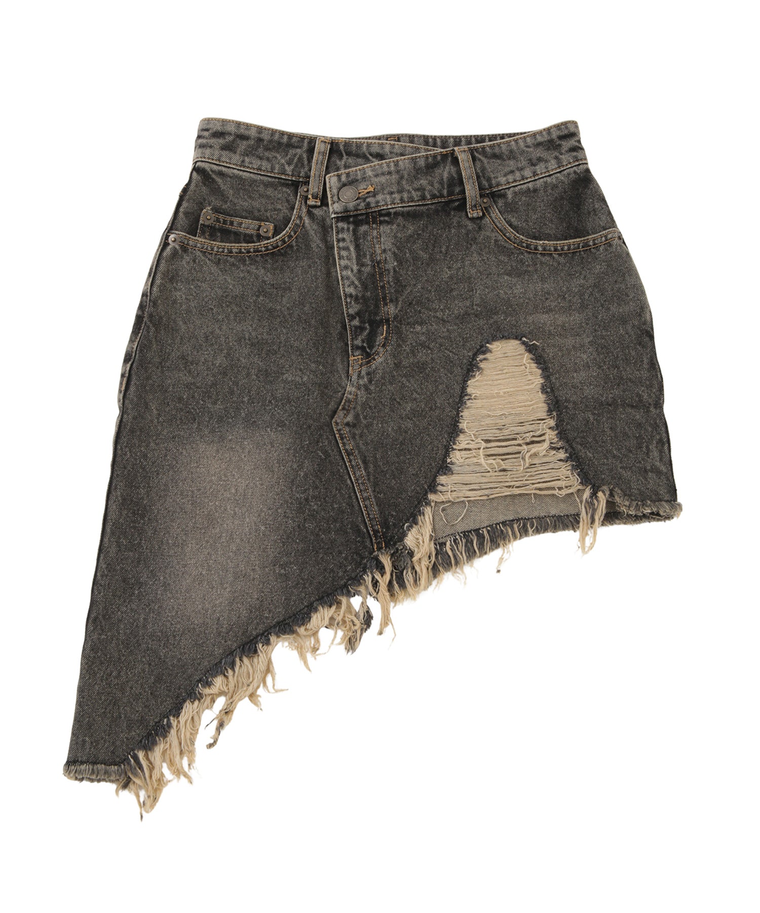 Asymmetry damage denim skirt