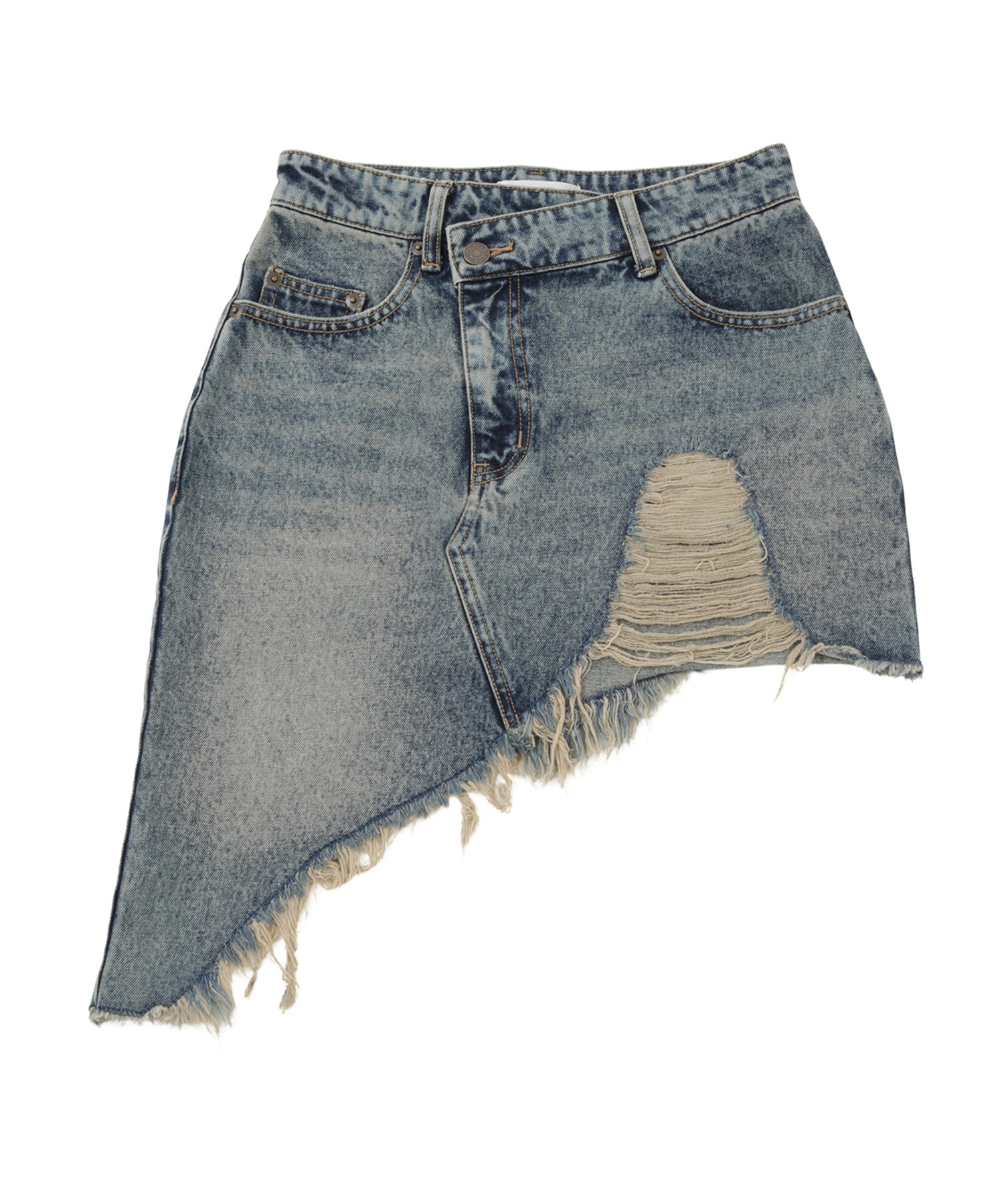 Asymmetry damage denim skirt