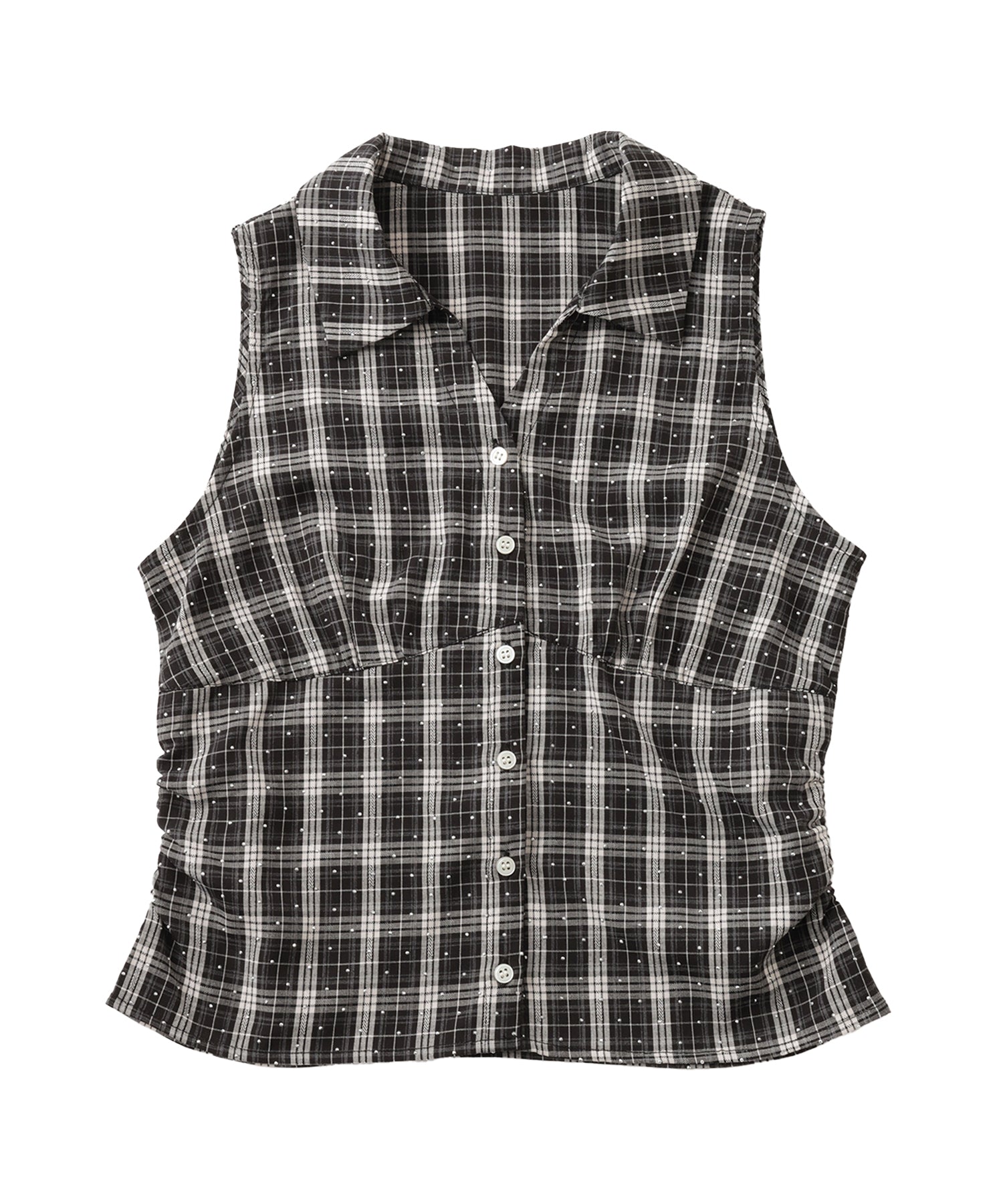 Rhinestone Sleeveless Check Shirt