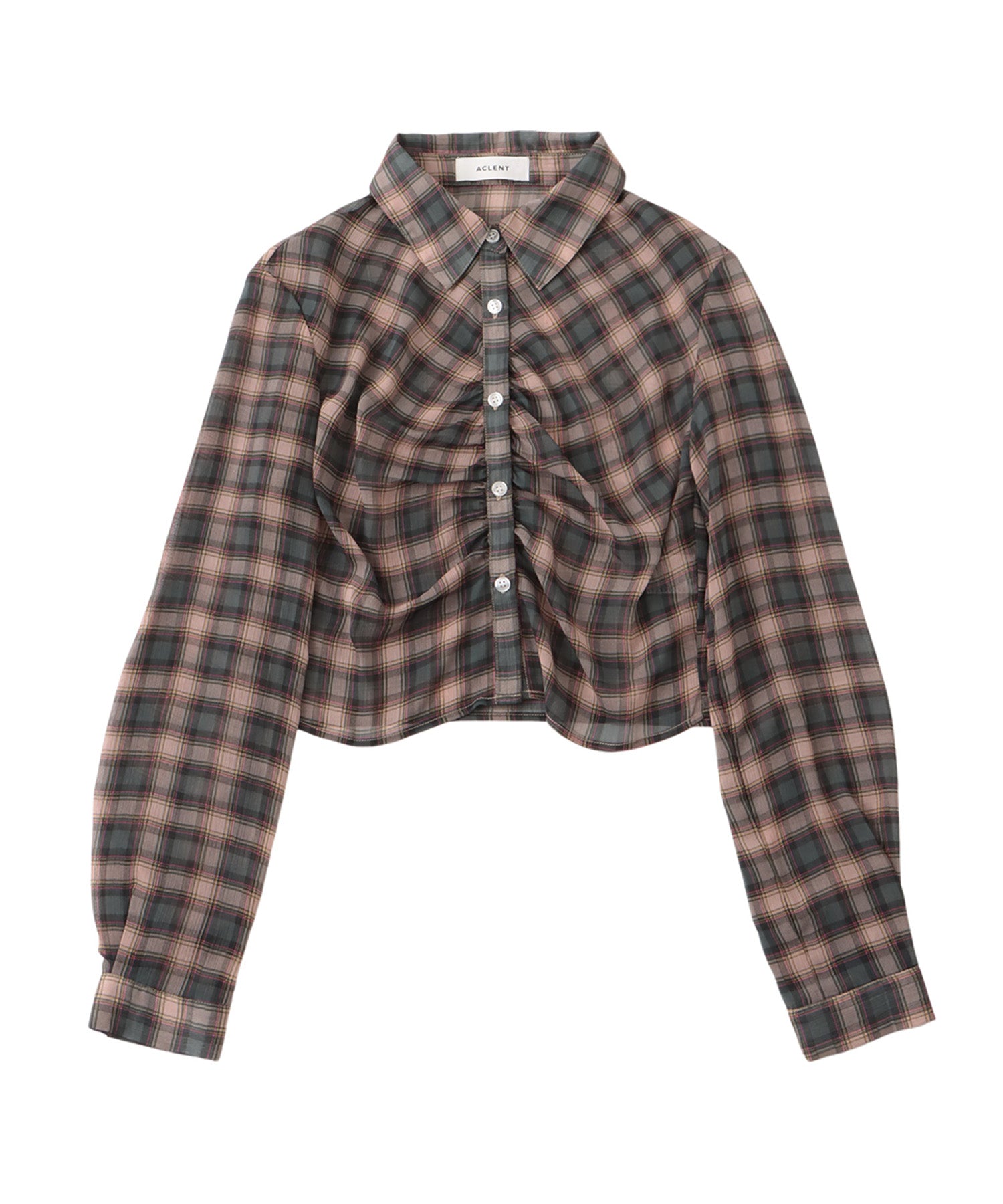 Front gather sheer check shirt