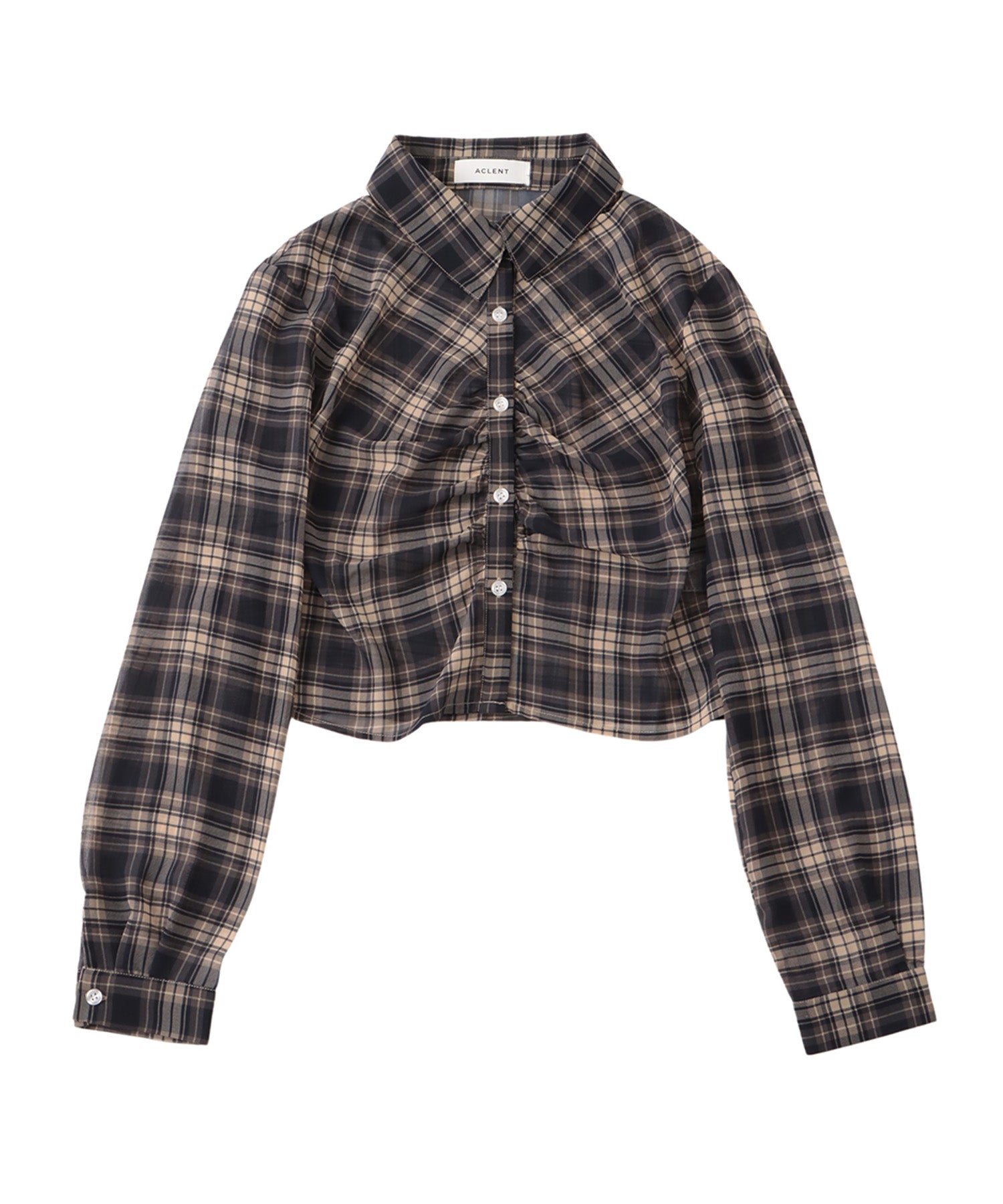 Front gather sheer check shirt