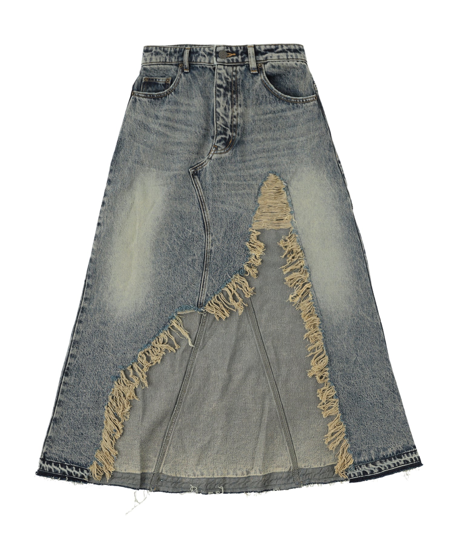 Vintage damage denim long skirt