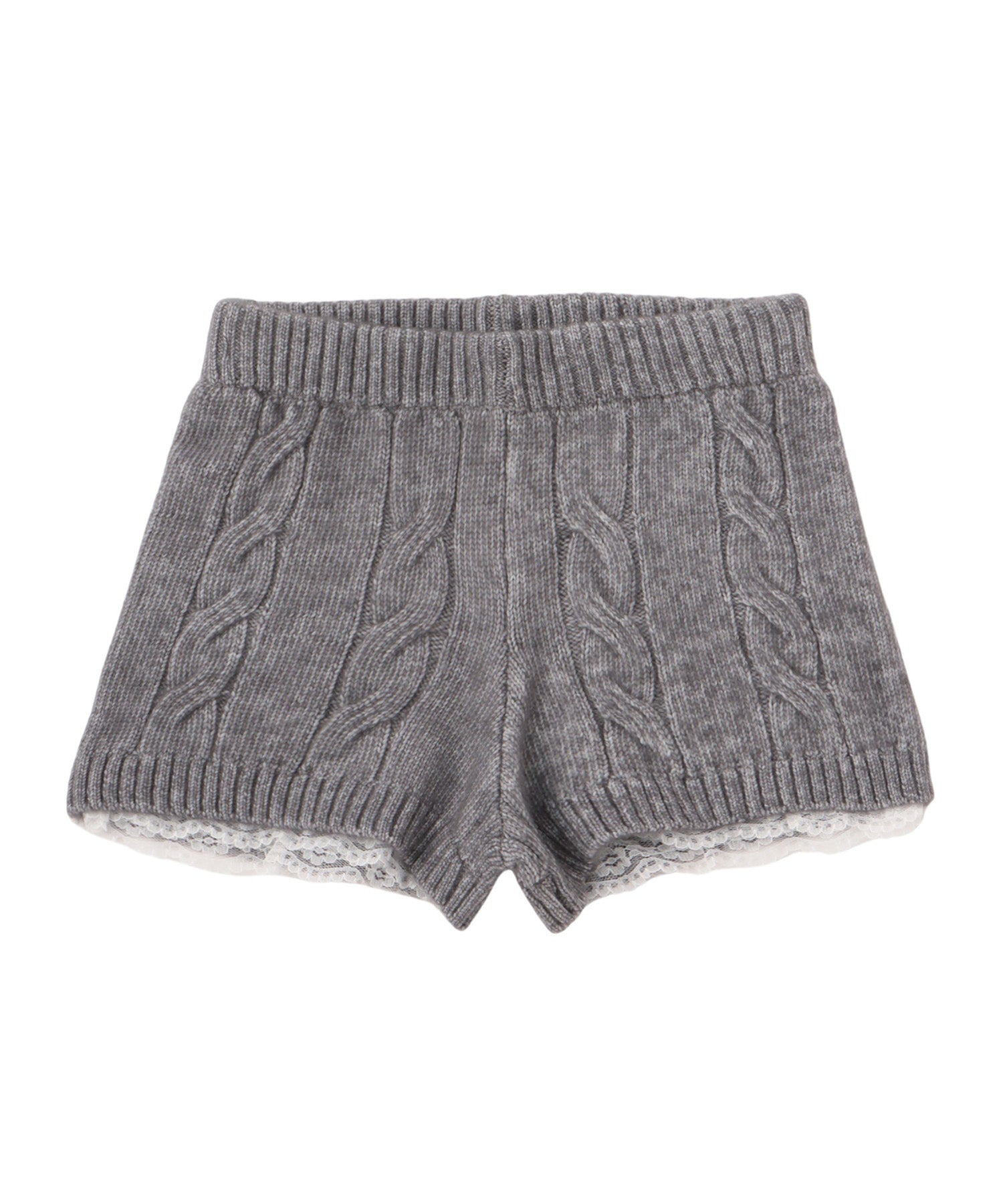 Lace layered cable knit short pants