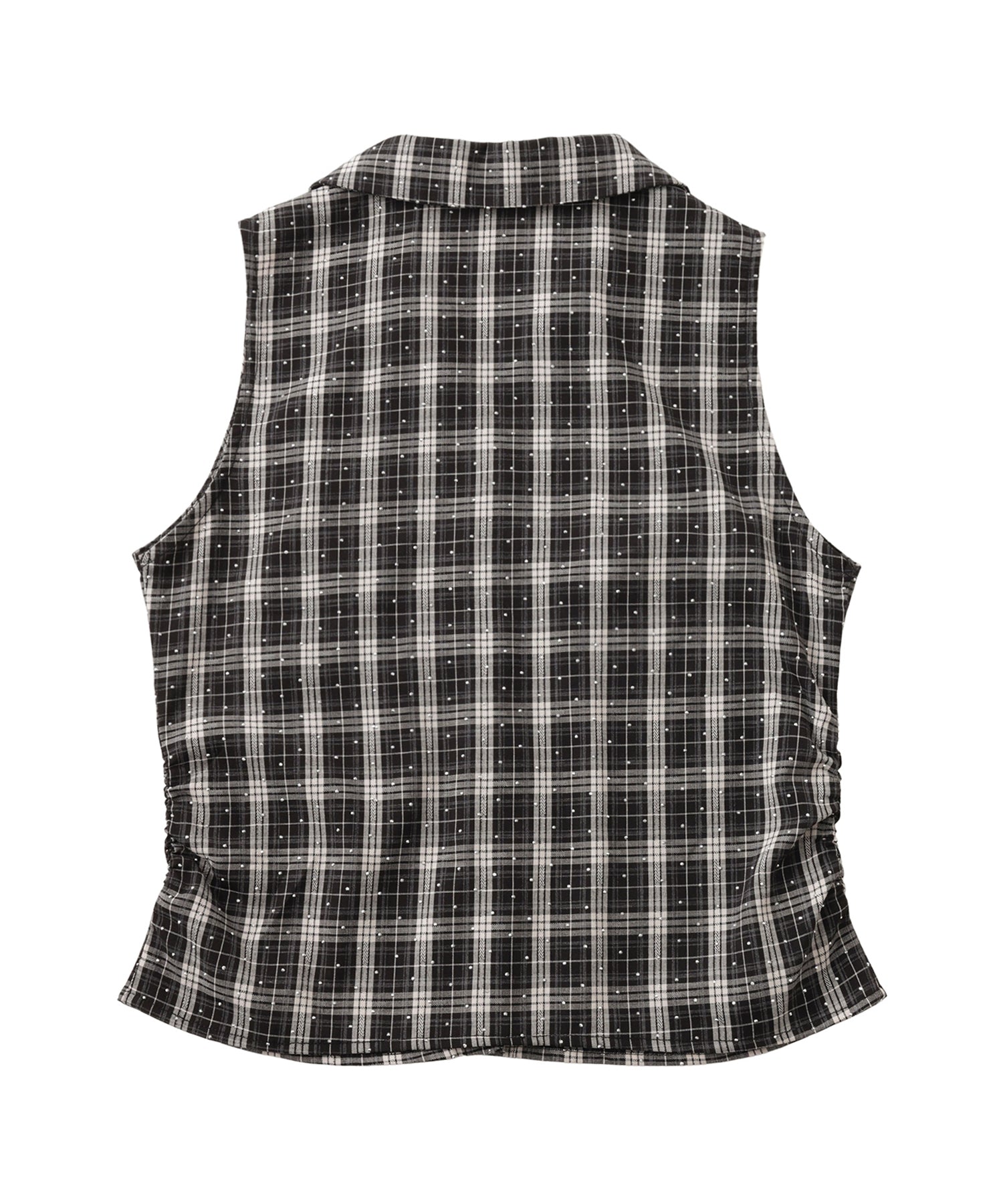 Rhinestone Sleeveless Check Shirt
