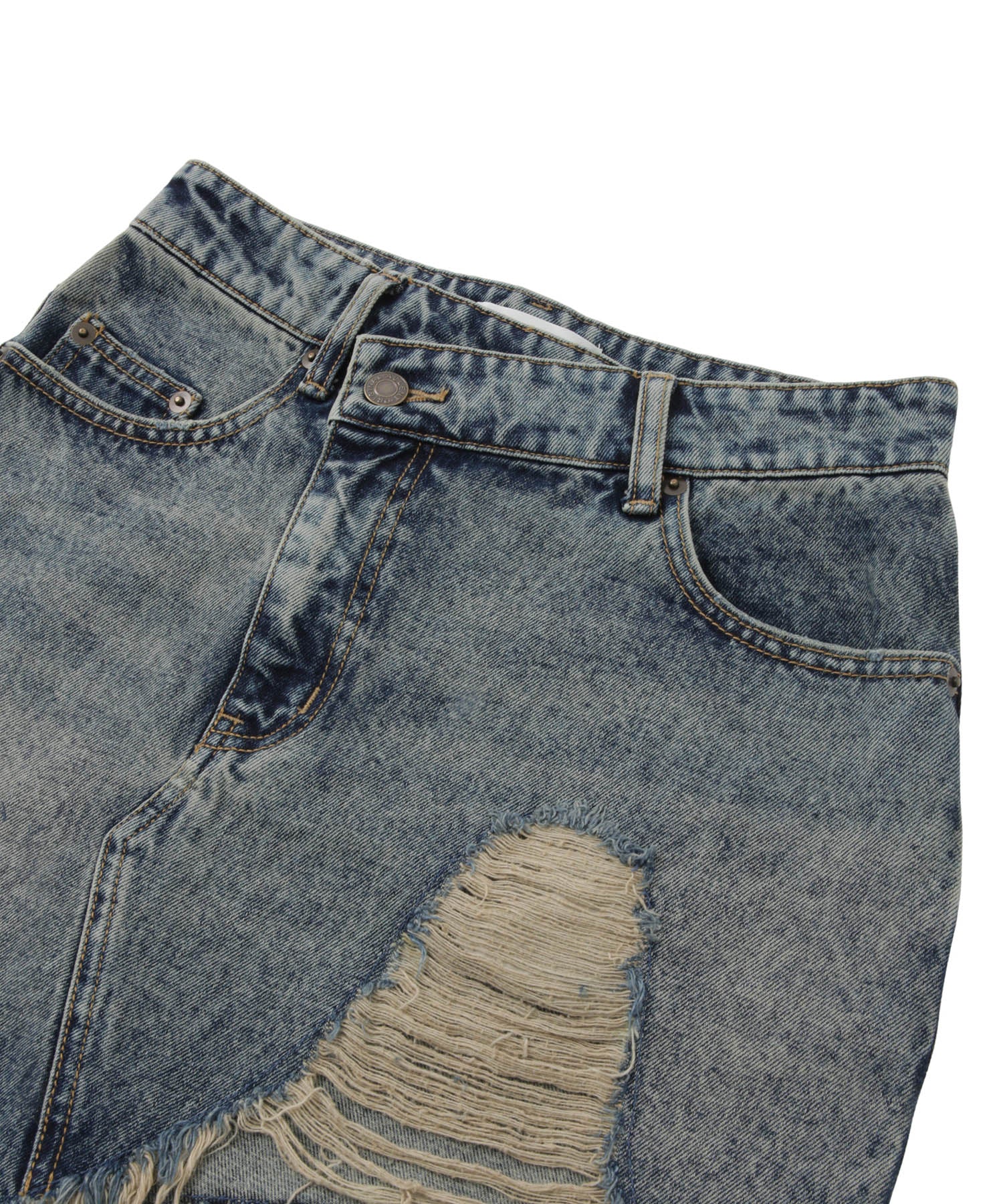 Asymmetry damage denim skirt