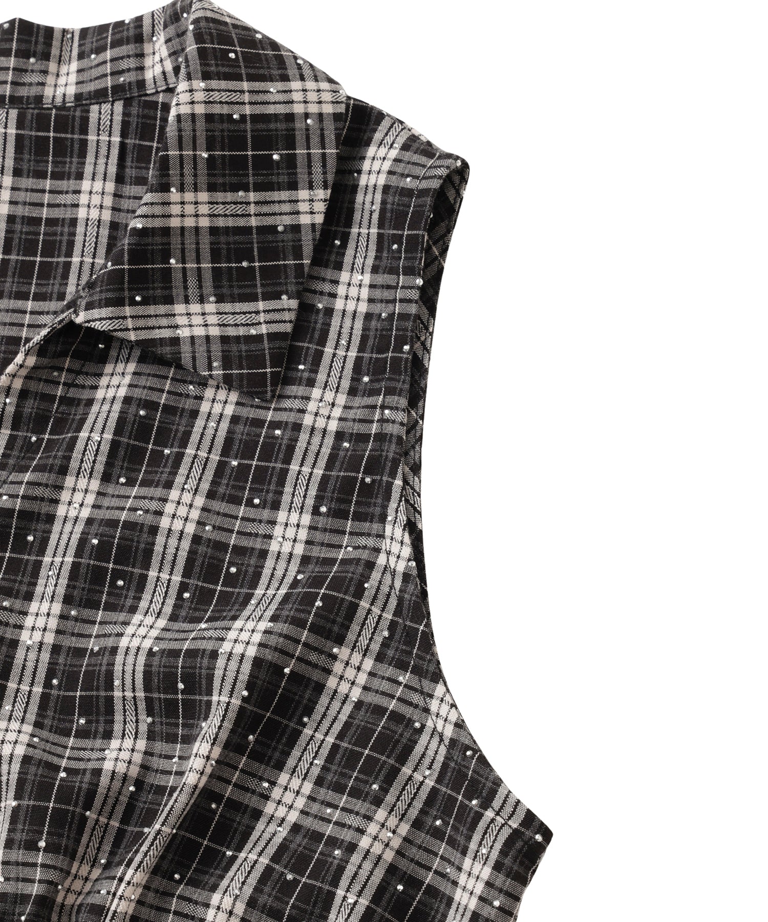 Rhinestone Sleeveless Check Shirt