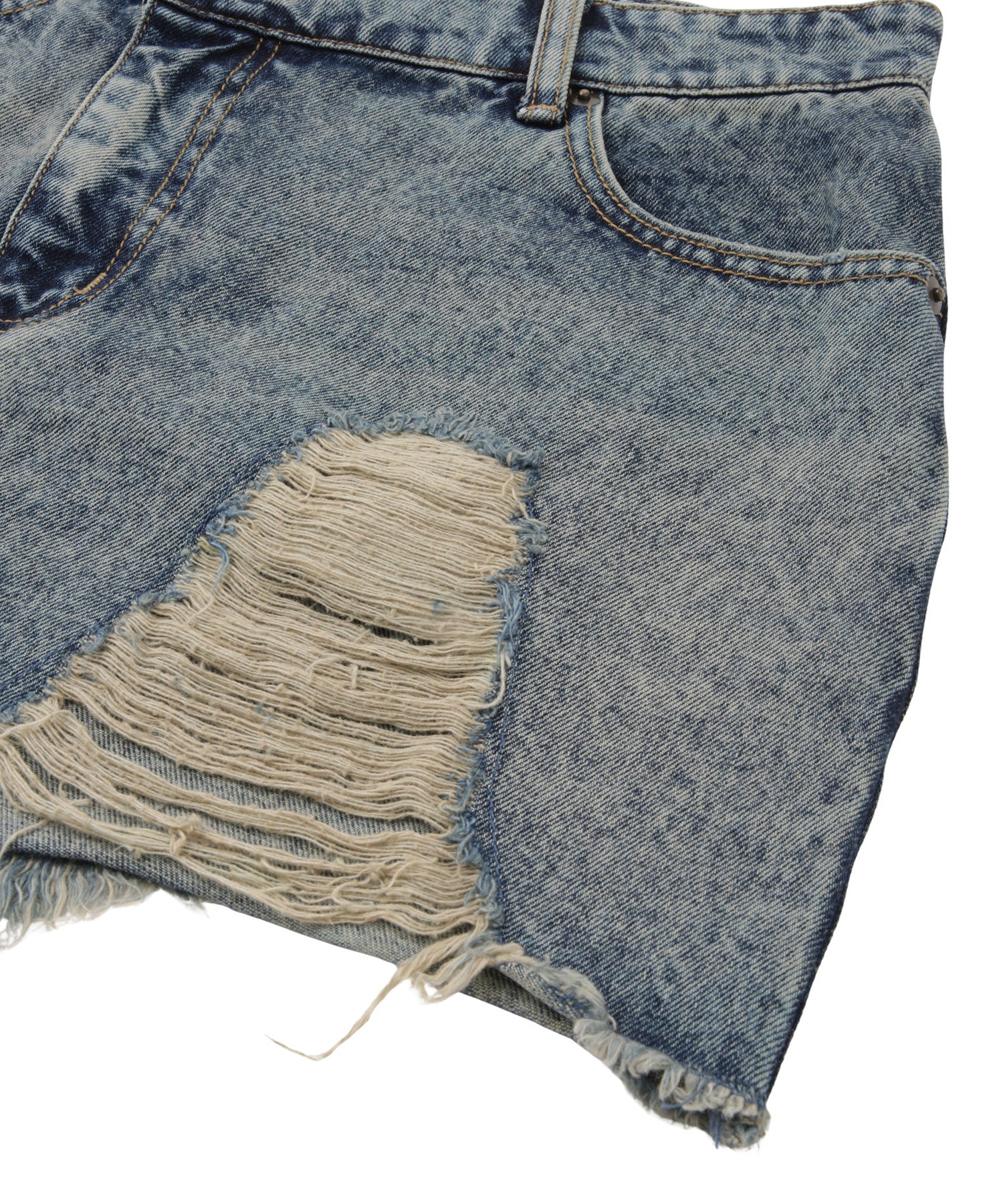 Asymmetry damage denim skirt