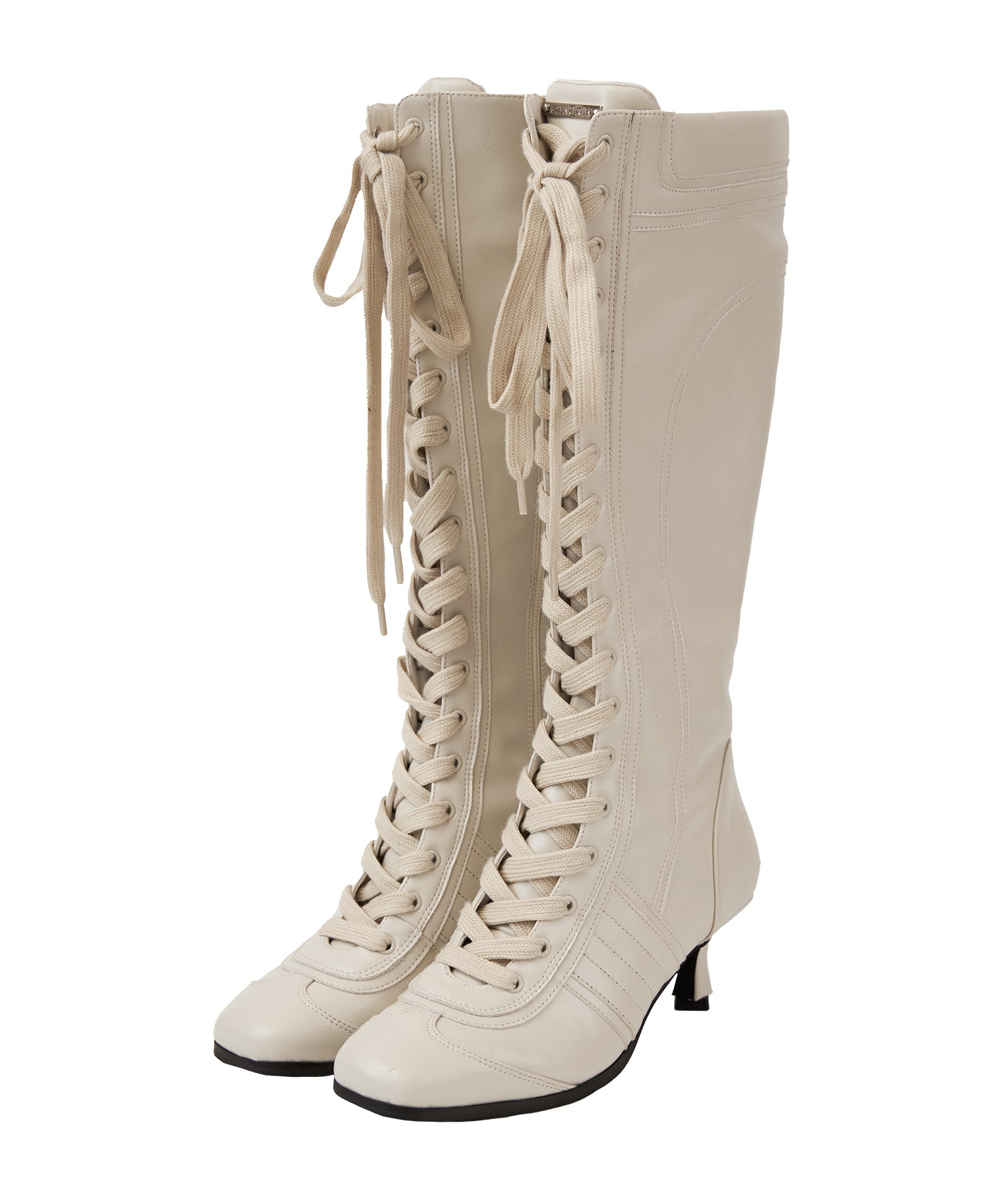 Lace up switching long boots