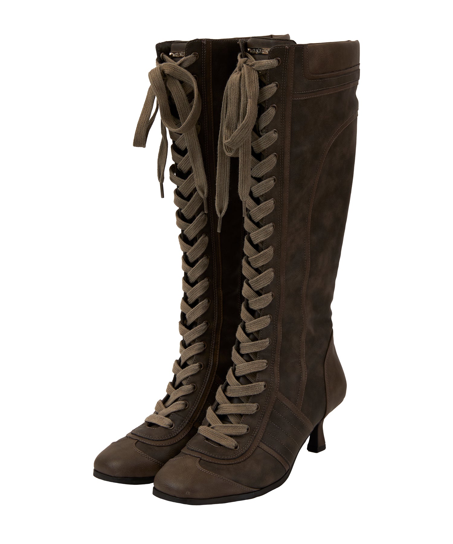 Lace up switching long boots