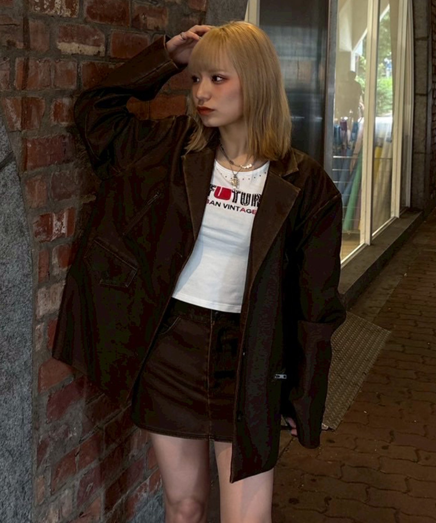 ピグメントフェイクレザータイトミニスカート｜ACLENT（アクレント）