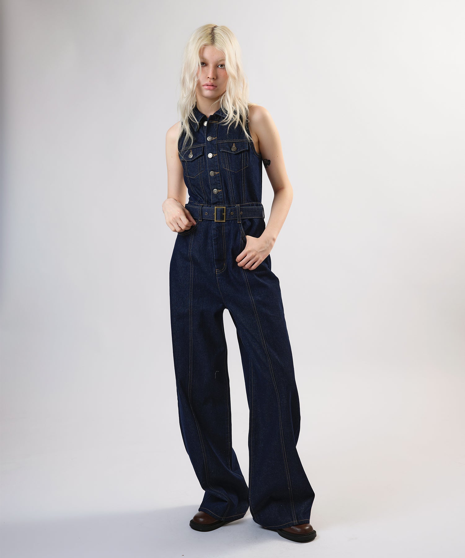 THOM KROM ノースリーブ オールインワン　ブラック　レディース オールインワン レディース ノースリーブ vネック 40代50代 綿