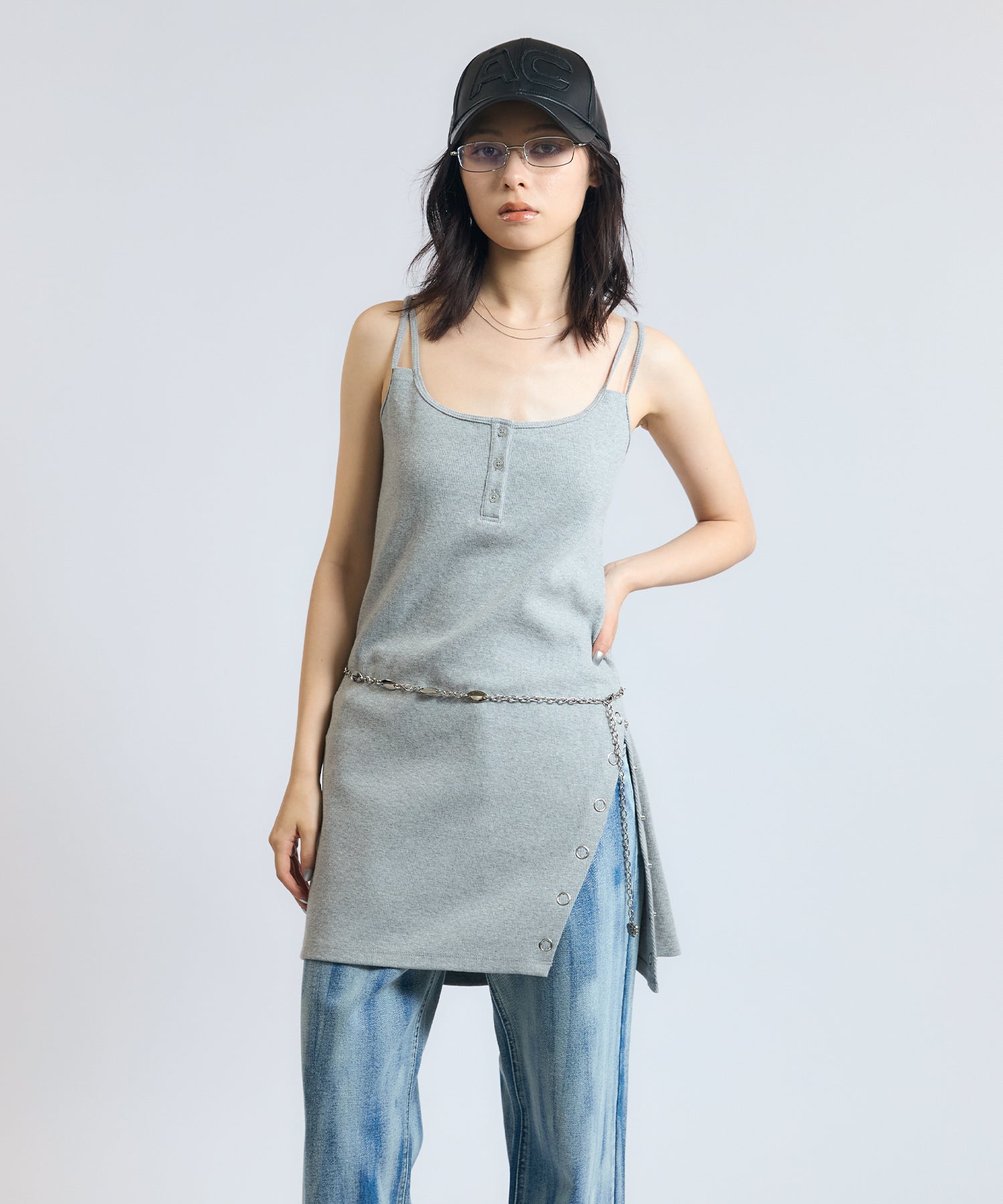 Lace up layered tank アクレント Up Future】エンブロイダリーサイドレースリブタンク｜ACLENT