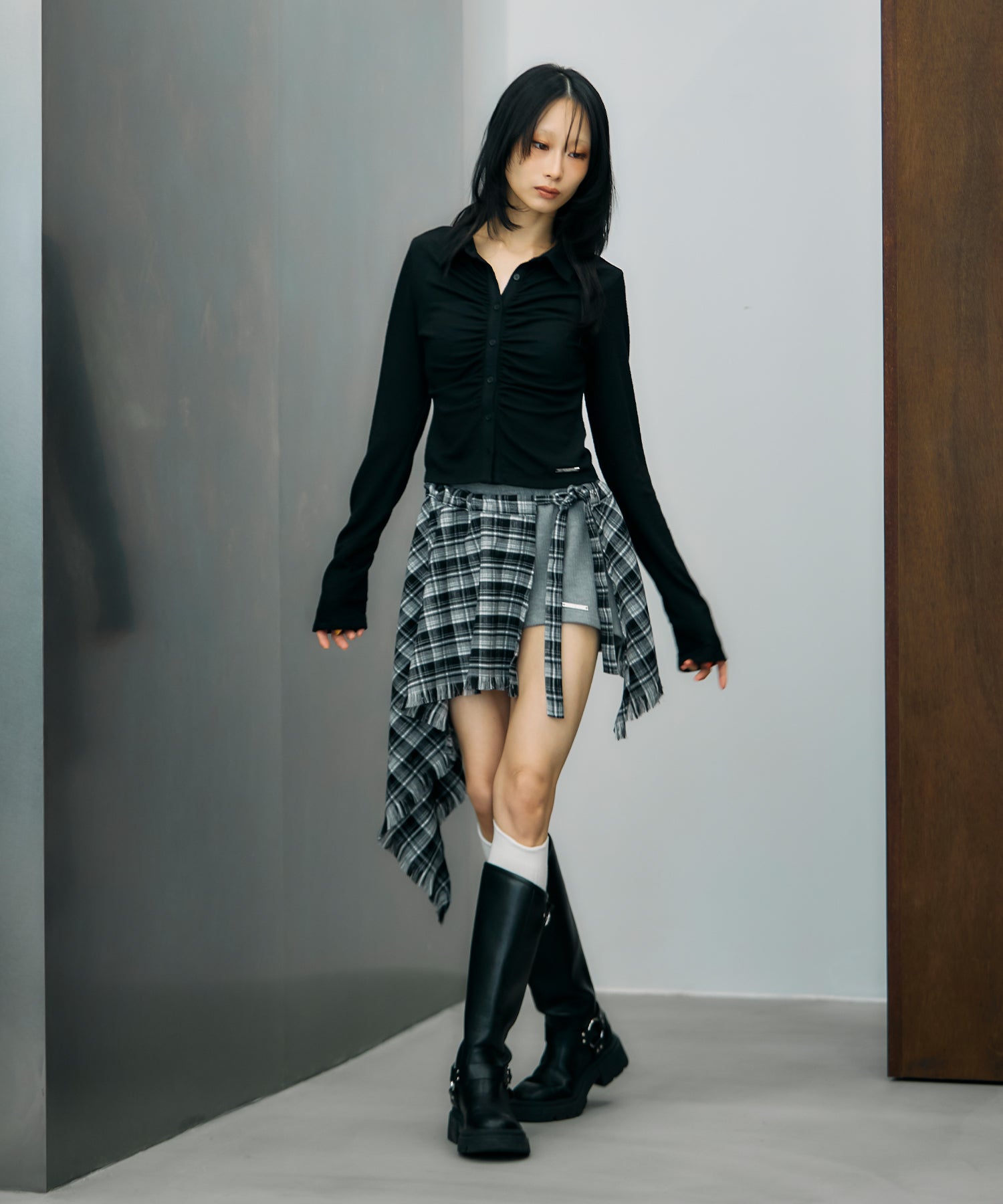 Check wrap asymmetric skirt｜ACLENT（アクレント）