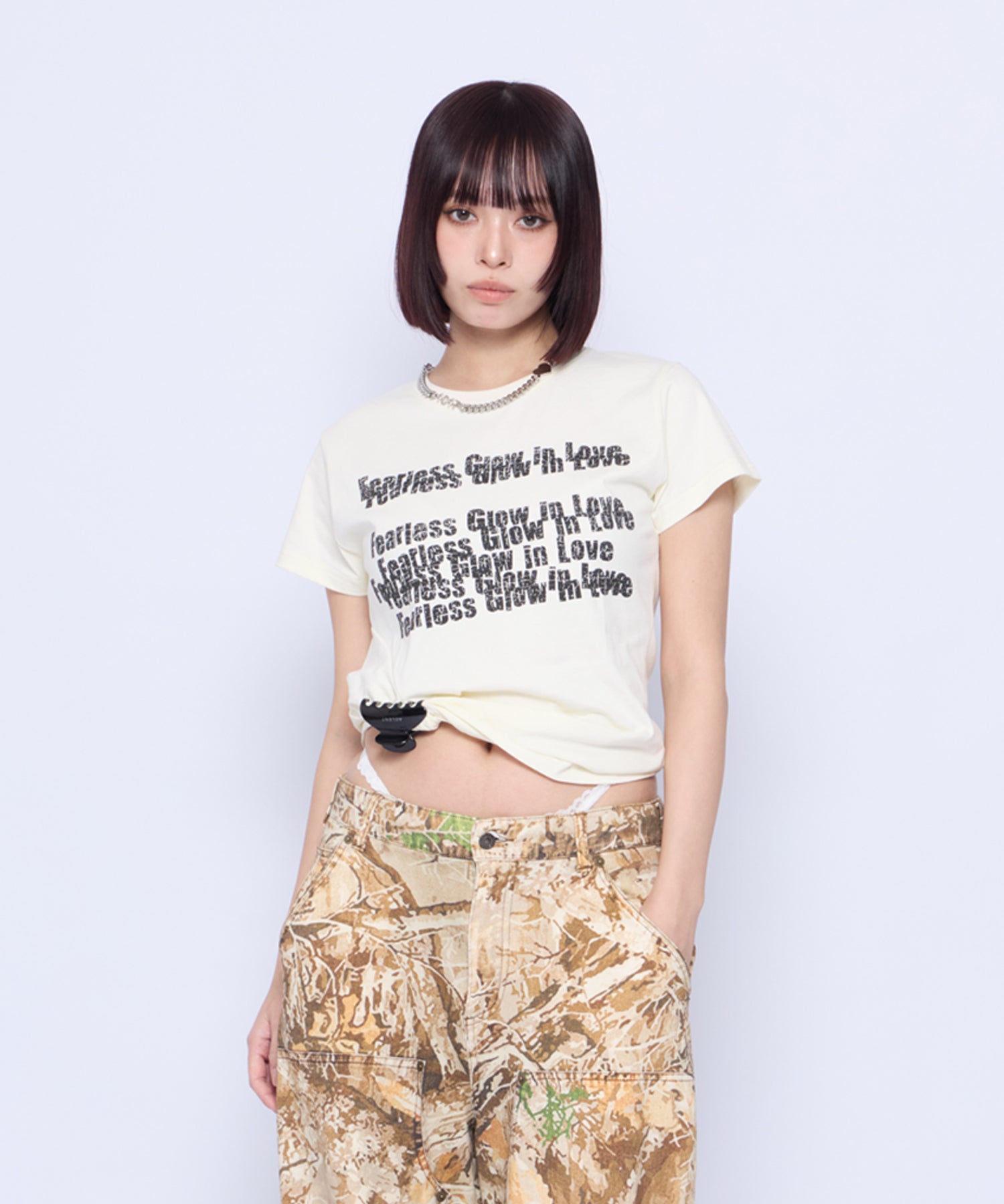 ACLENT ロゴロンT ACLENT（アクレント）の「レースモチーフILOVEロゴロンT（Tシャツ