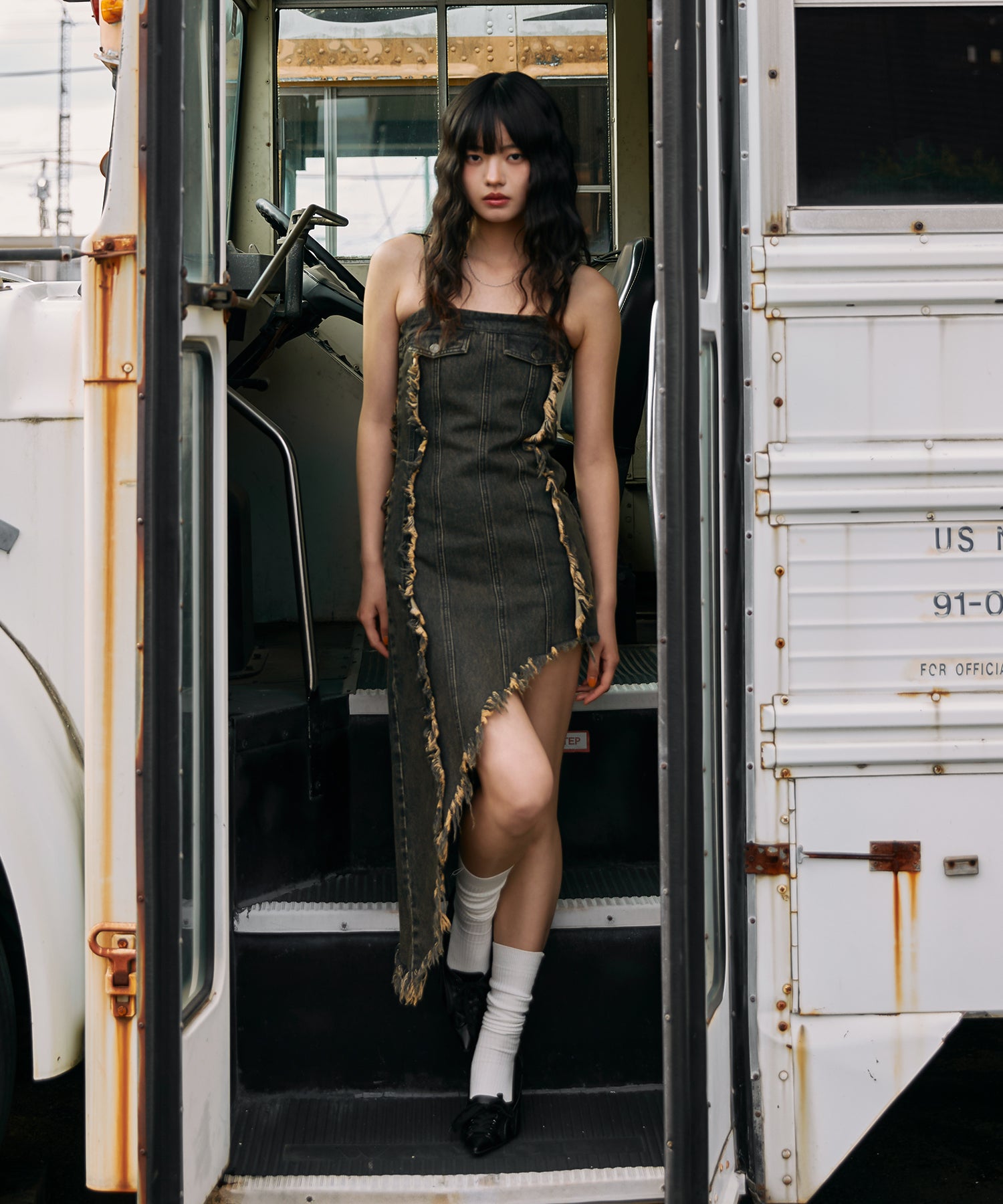 ワンピース aclent Fringe asymmetry denim dress ACLENT Fringe asymmetry denim dress FREE