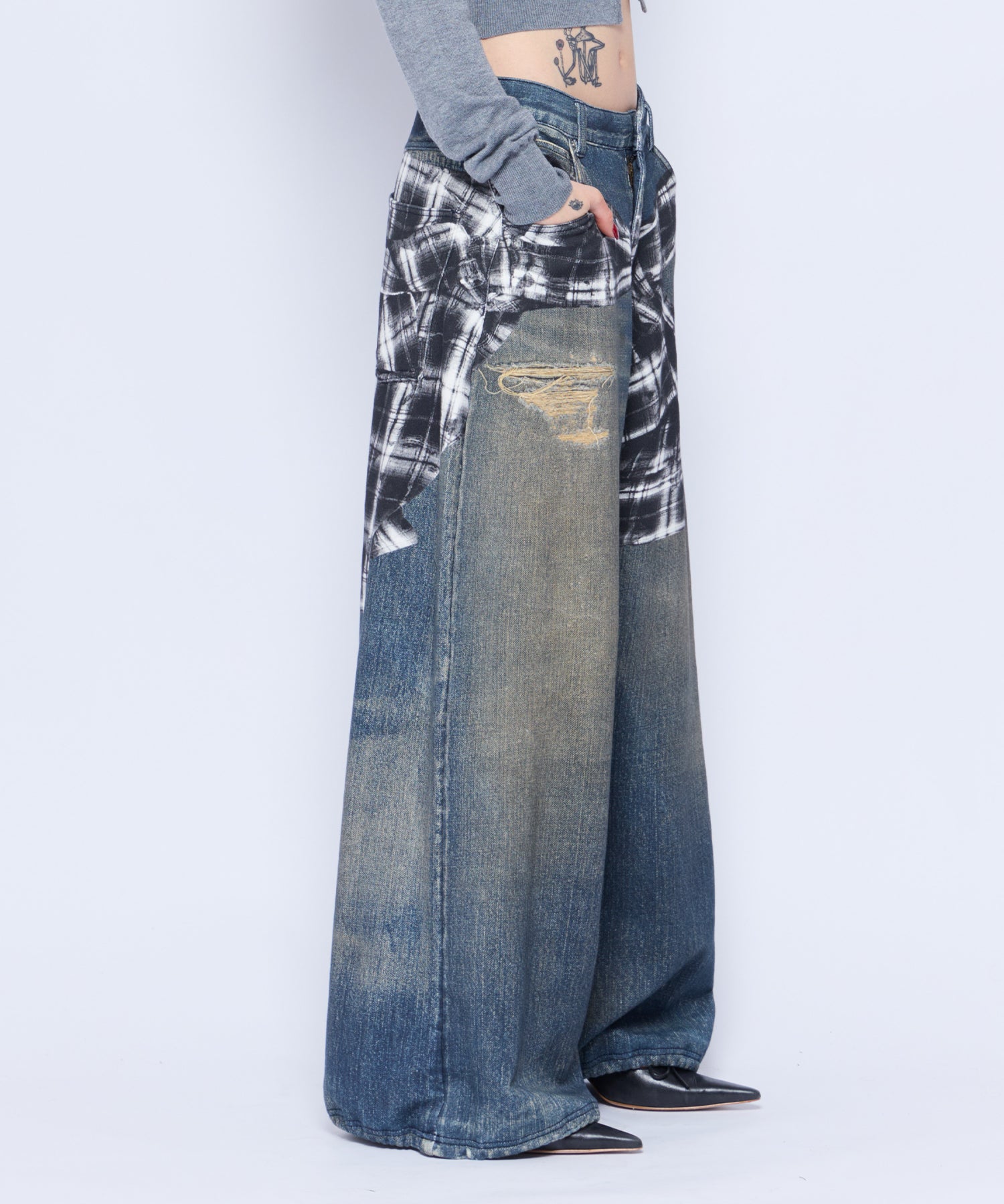 Printed Sweatpants – Checked Shirt Denim｜ACLENT（アクレント）
