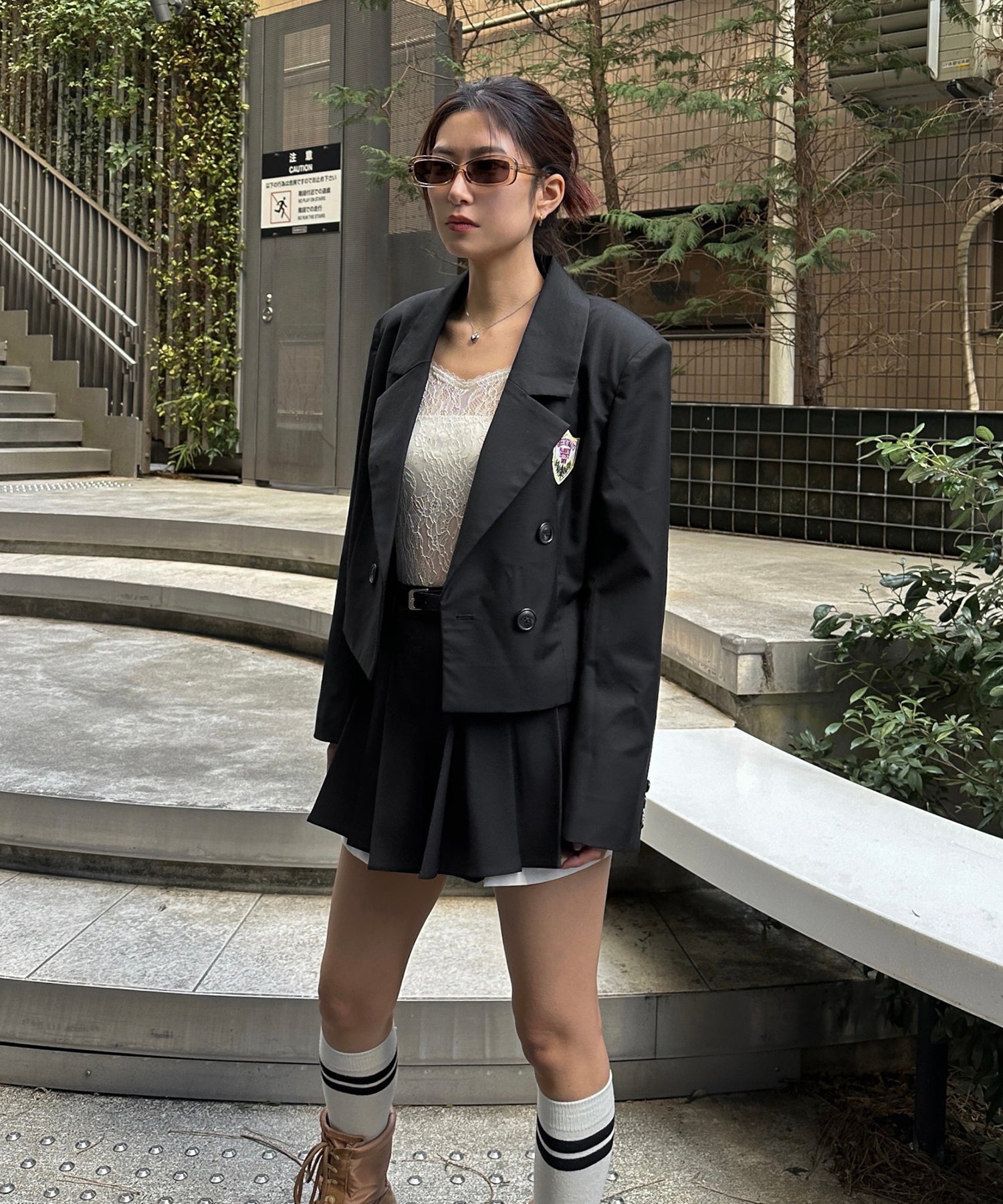 Emblem cropped double jacket