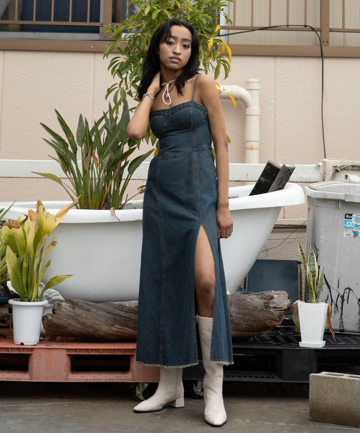 Vintage stitch denim dress