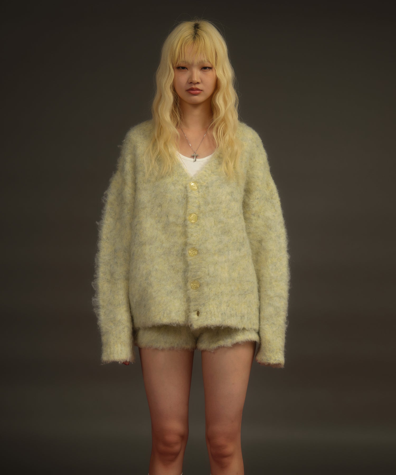 Mix volume knit cardigan