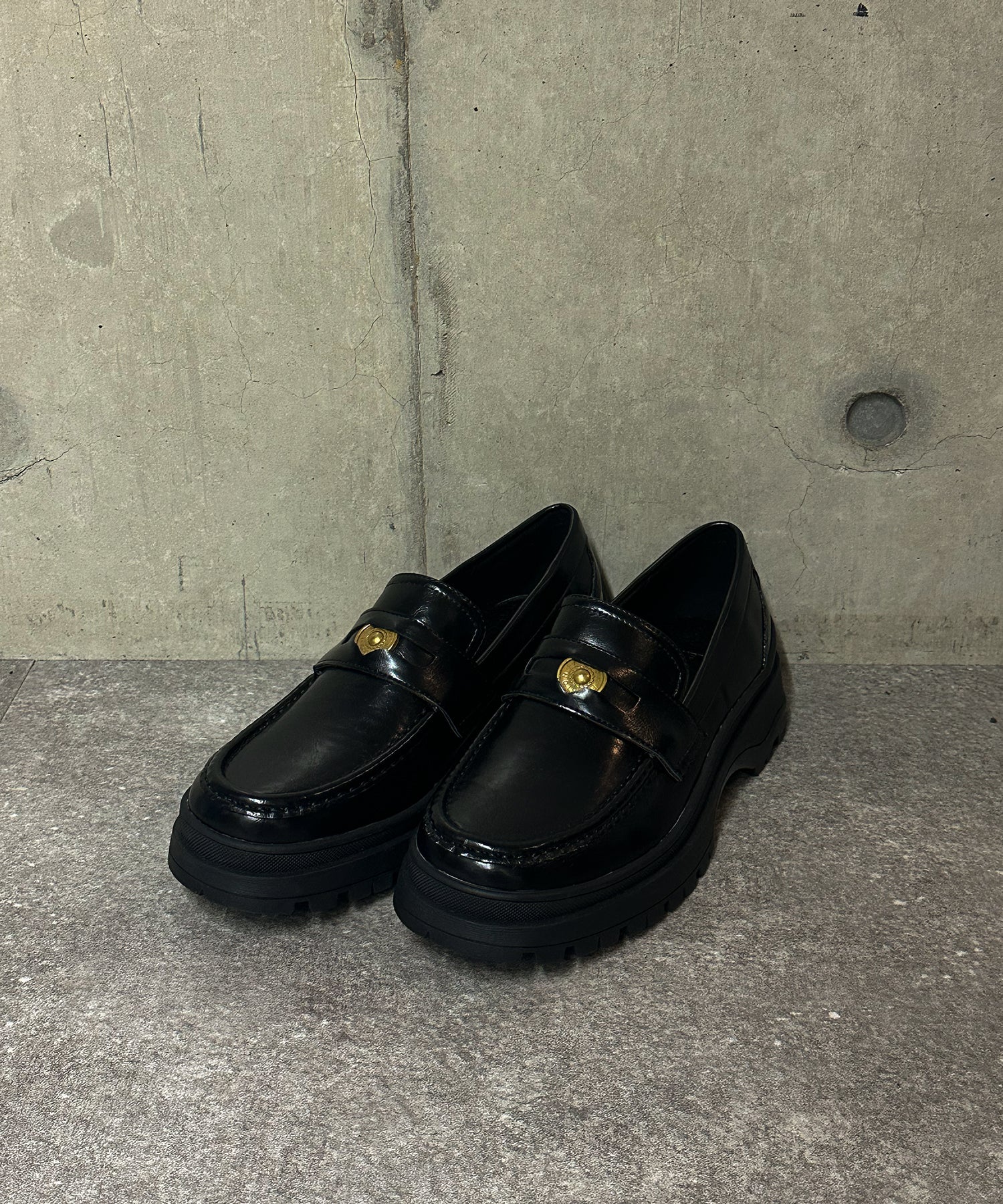 Tank sole coin loafers