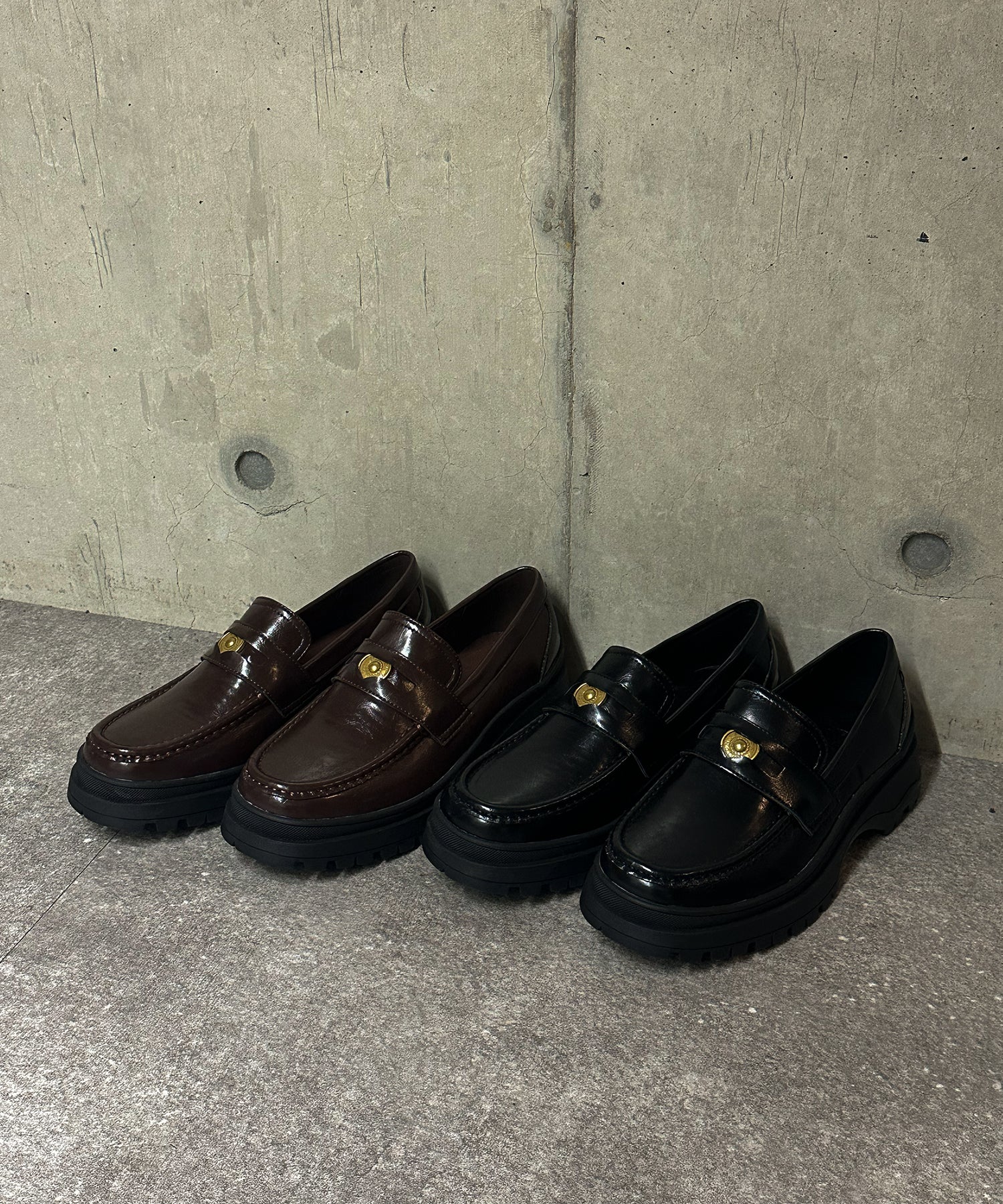 Tank sole coin loafers