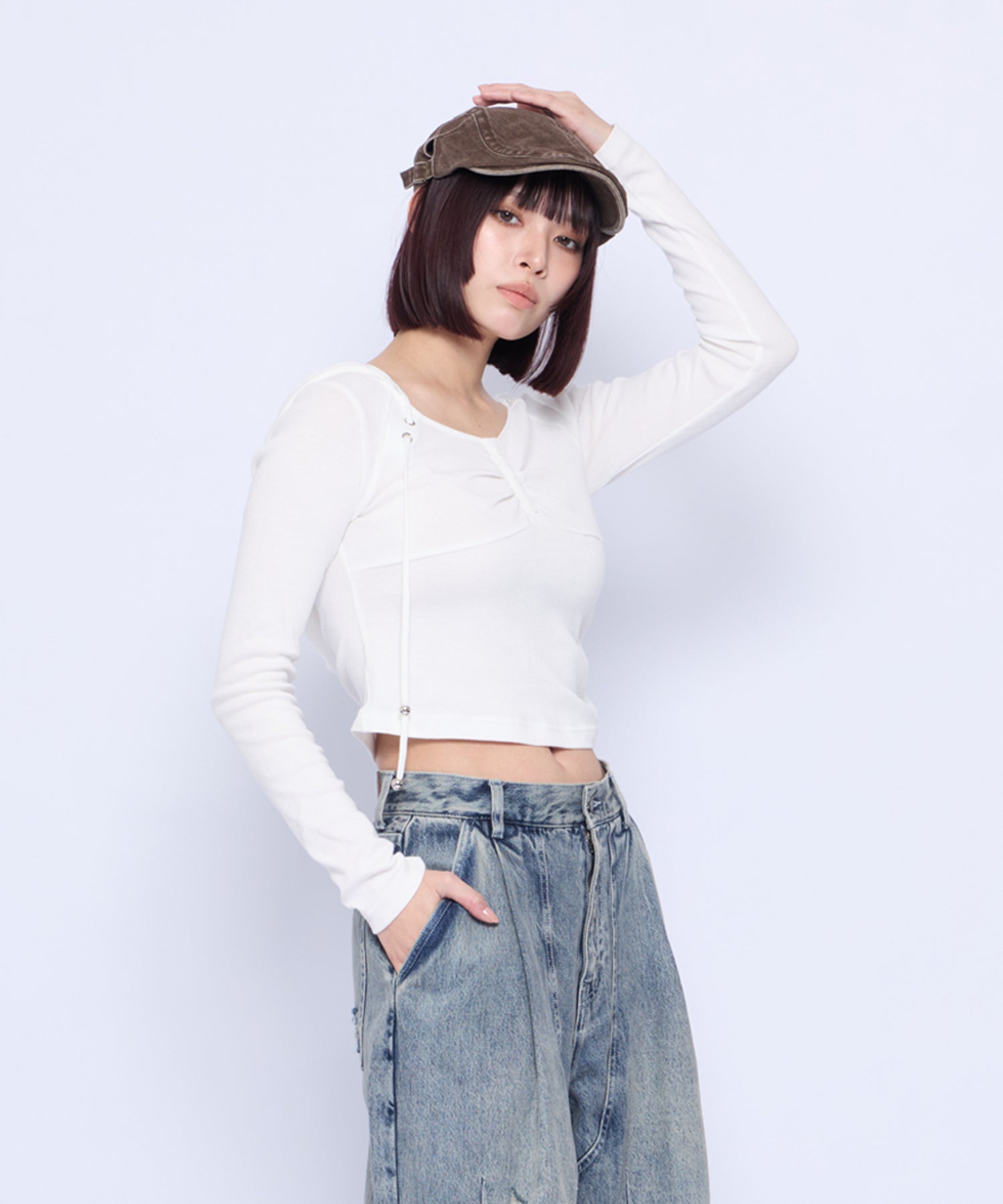 String Bustier Hooded Top