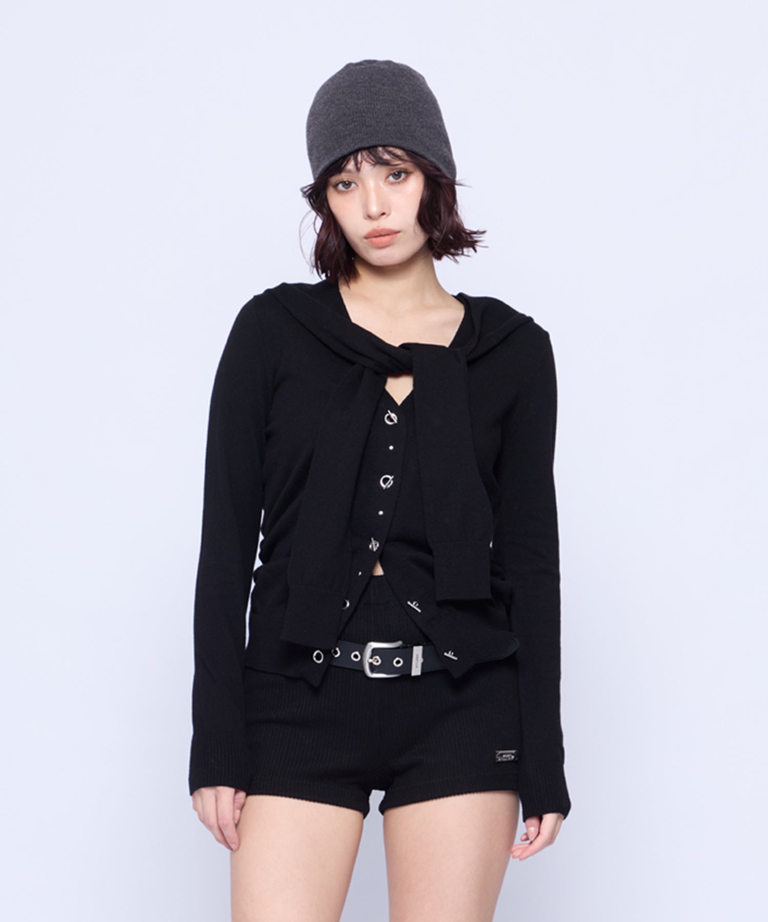 アクレントACLENT 即完売ニットブラックShaggy knit hoodie Buy Threadbare Black Zip-Up Knitted Hoodie with Microfleece Lining