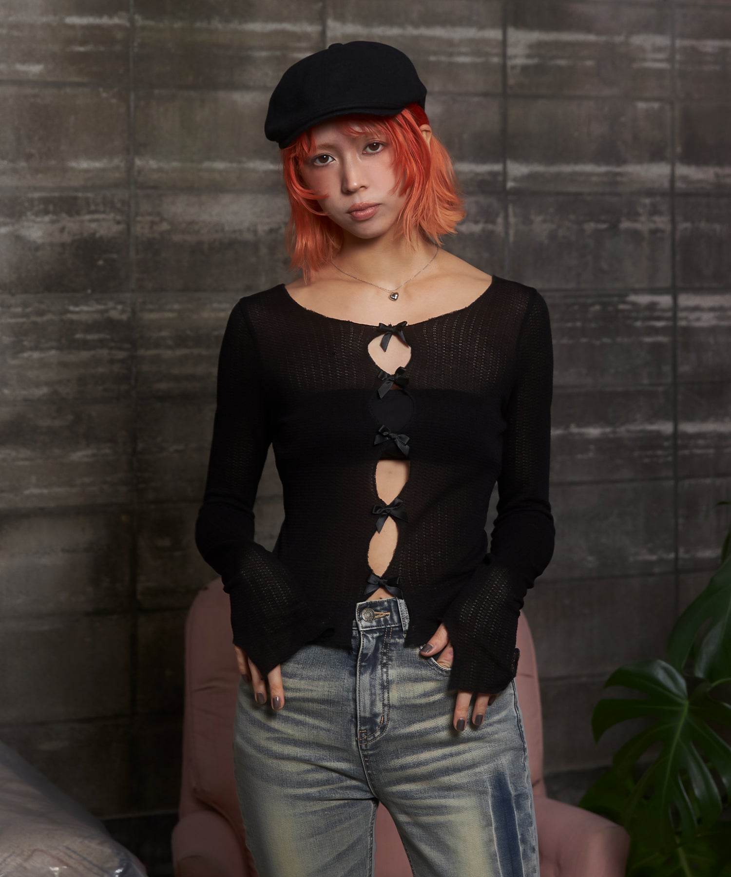 Hole cutting sheer ribbon top｜ACLENT（アクレント）
