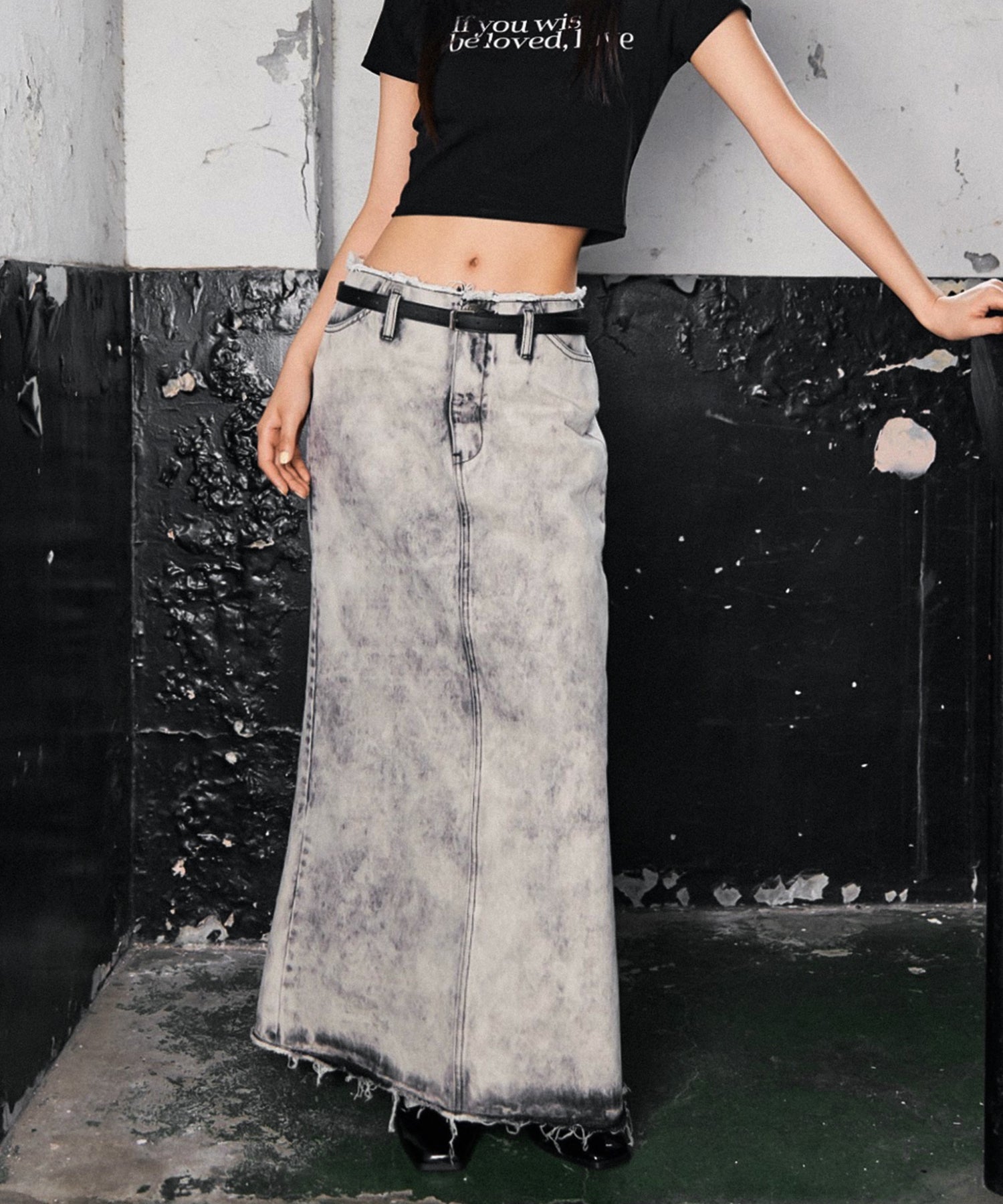 Tie dye slit long skirt