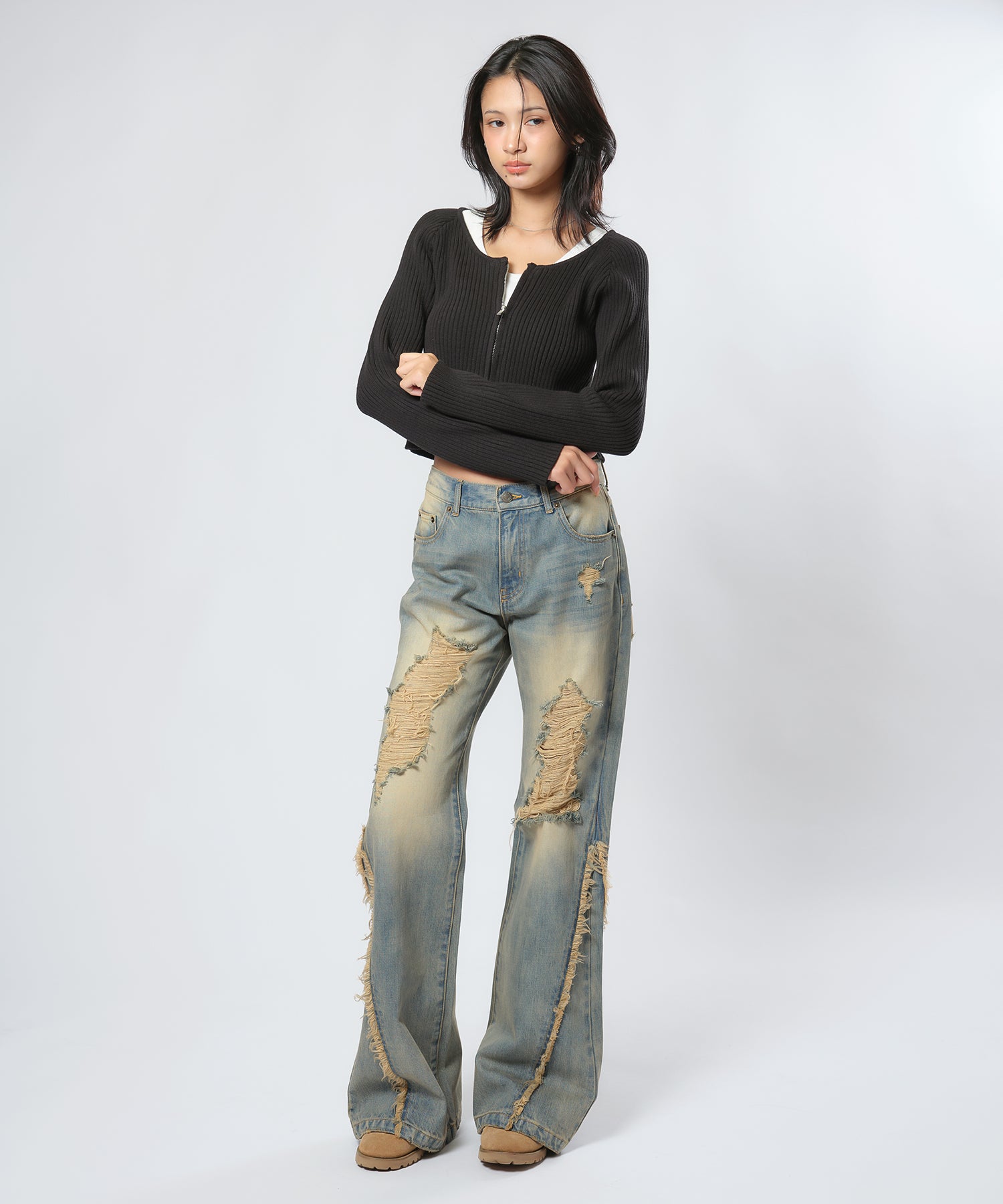 ダメージL/Wフレアデニムパンツ｜ACLENT（アクレント）