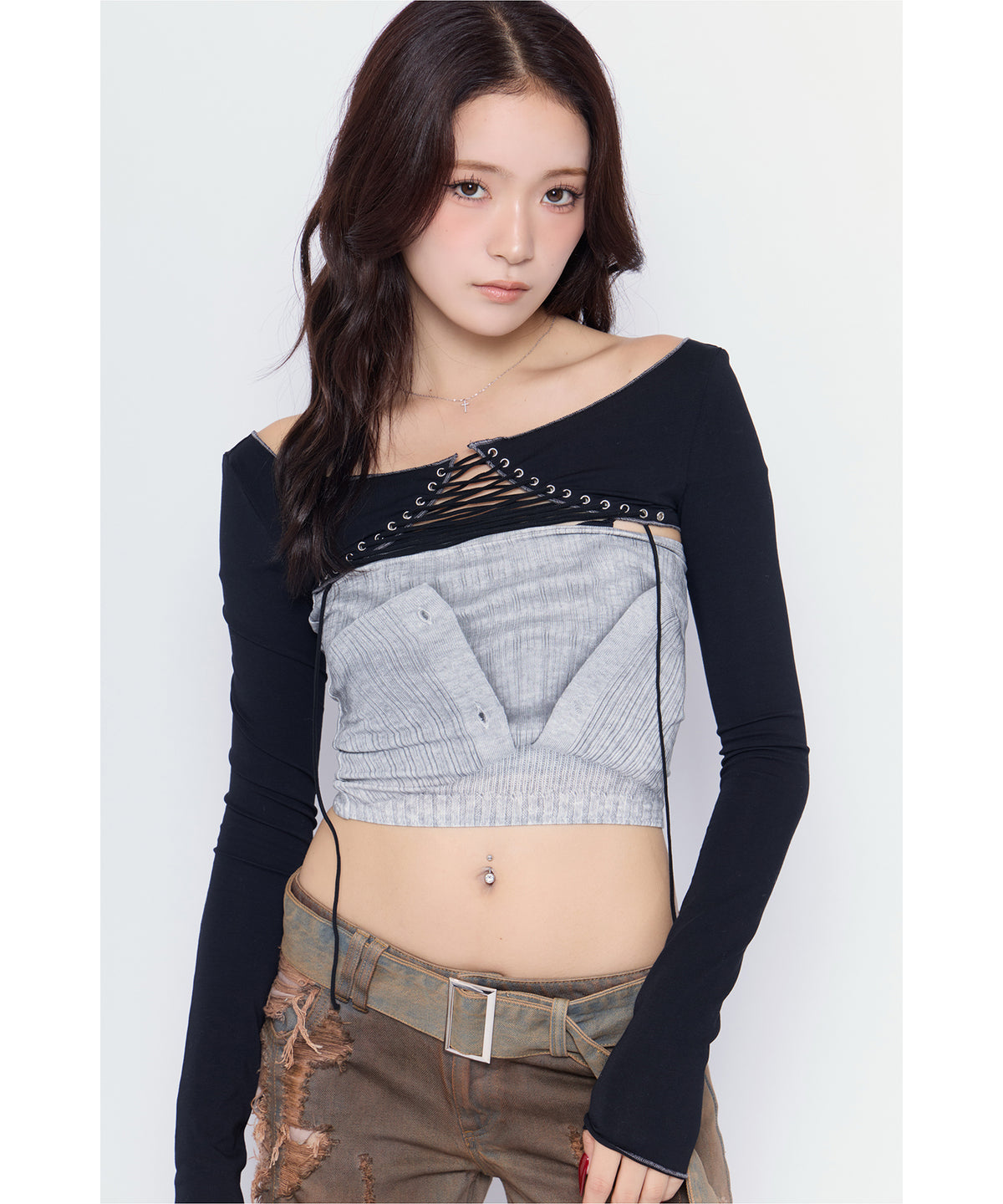 Printed Knit Lace-up Bolero Set